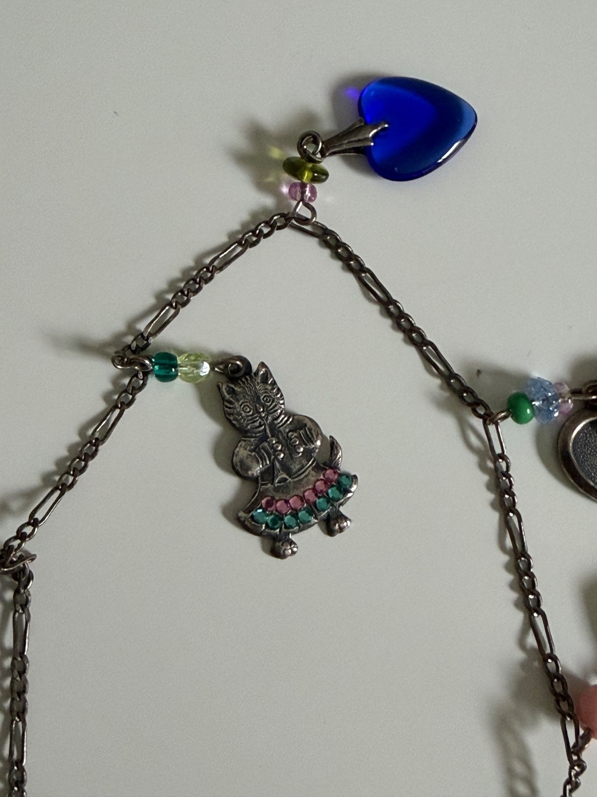Vintage Glass Works Studio 32″ Multi Charm Necklace Love Me Spinner I Love You G