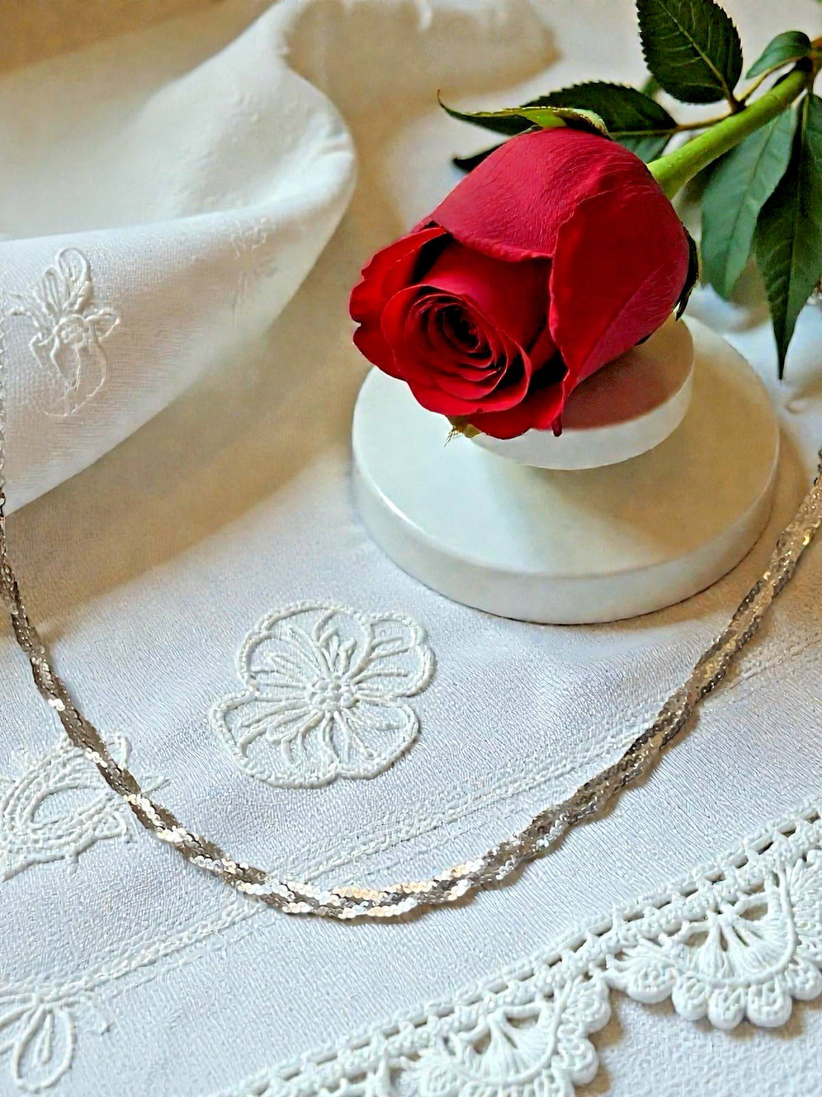 Vintage Italian 925 Sterling Silver Diamond-Flat Braided Chain Necklace, 16″