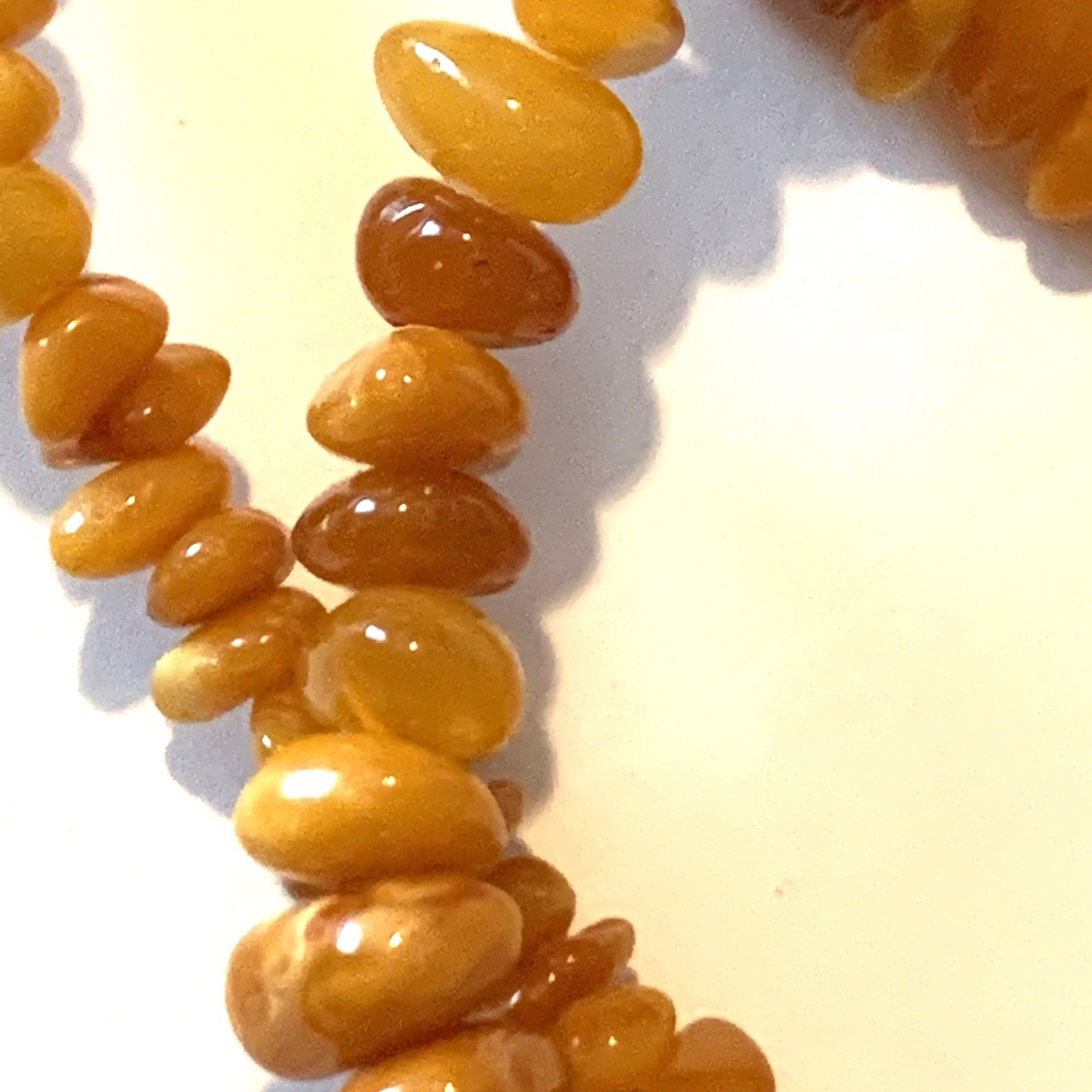 Vtg Baltic Amber Egg Yolk Chip Bead Necklace 31 Grams 24″ Long Pull-Over Style