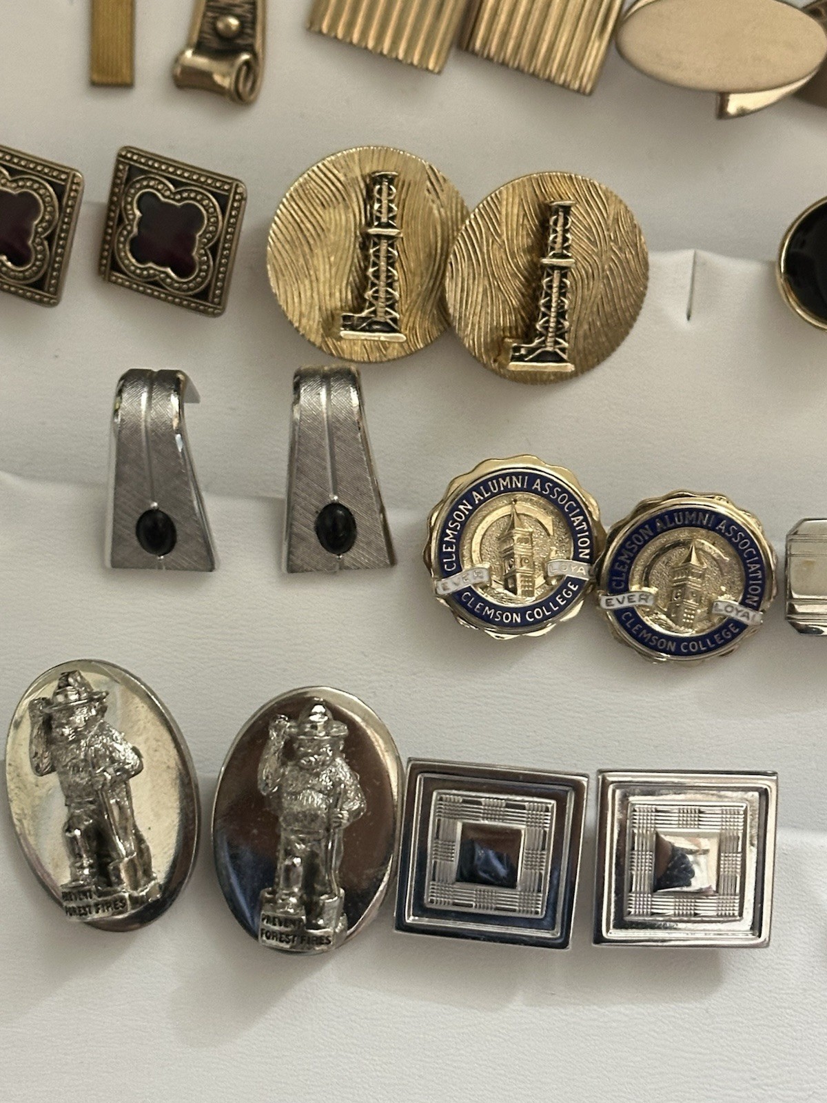 Vintage Lot Gold Silver Tone Glass Gemstones Cuff links Tie Clip Tie Tack 22pc