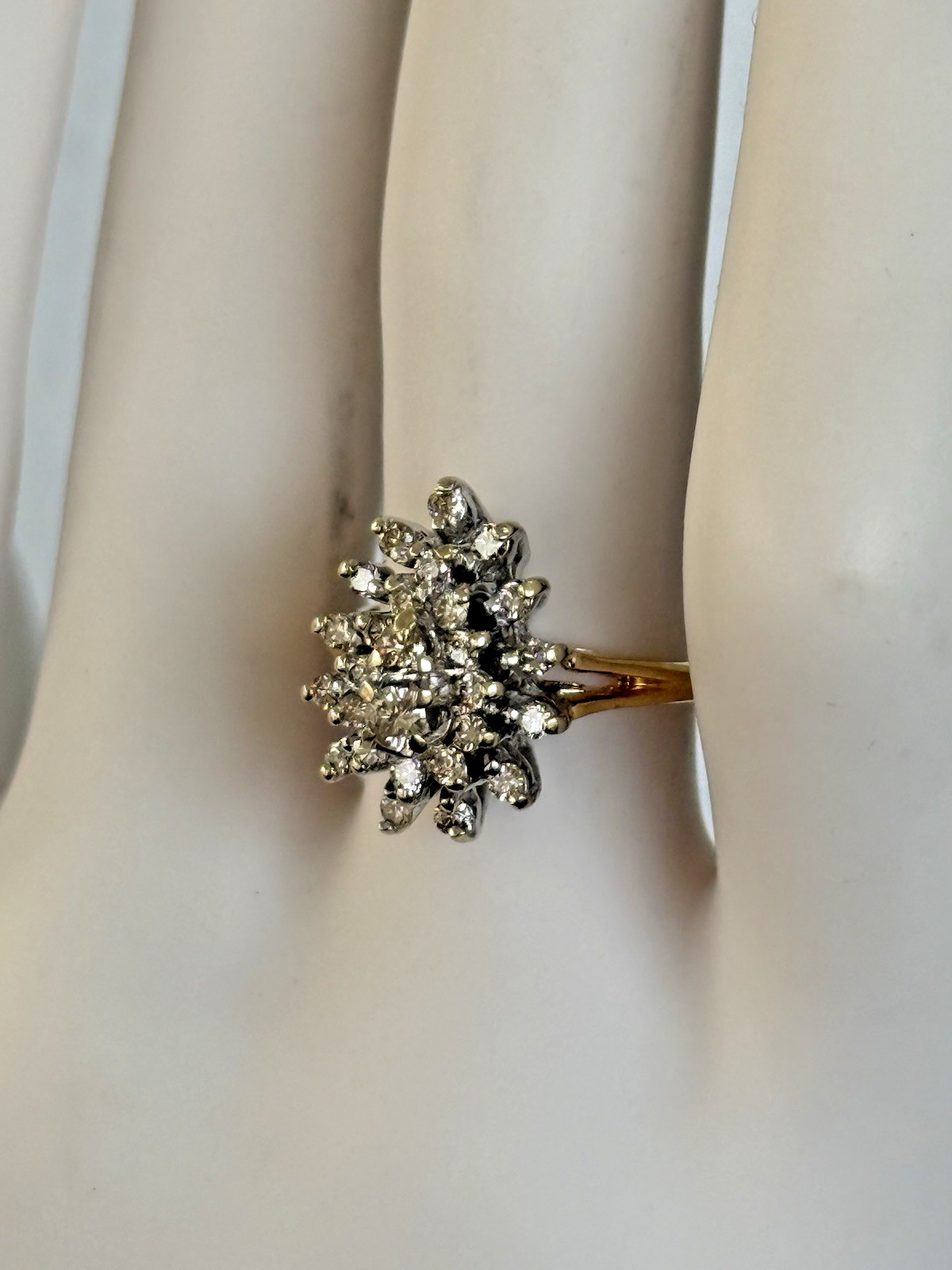 Vintage 0.45ct Champagne Diamond Pear-shaped Cluster 14K Yellow /White Gold Ring