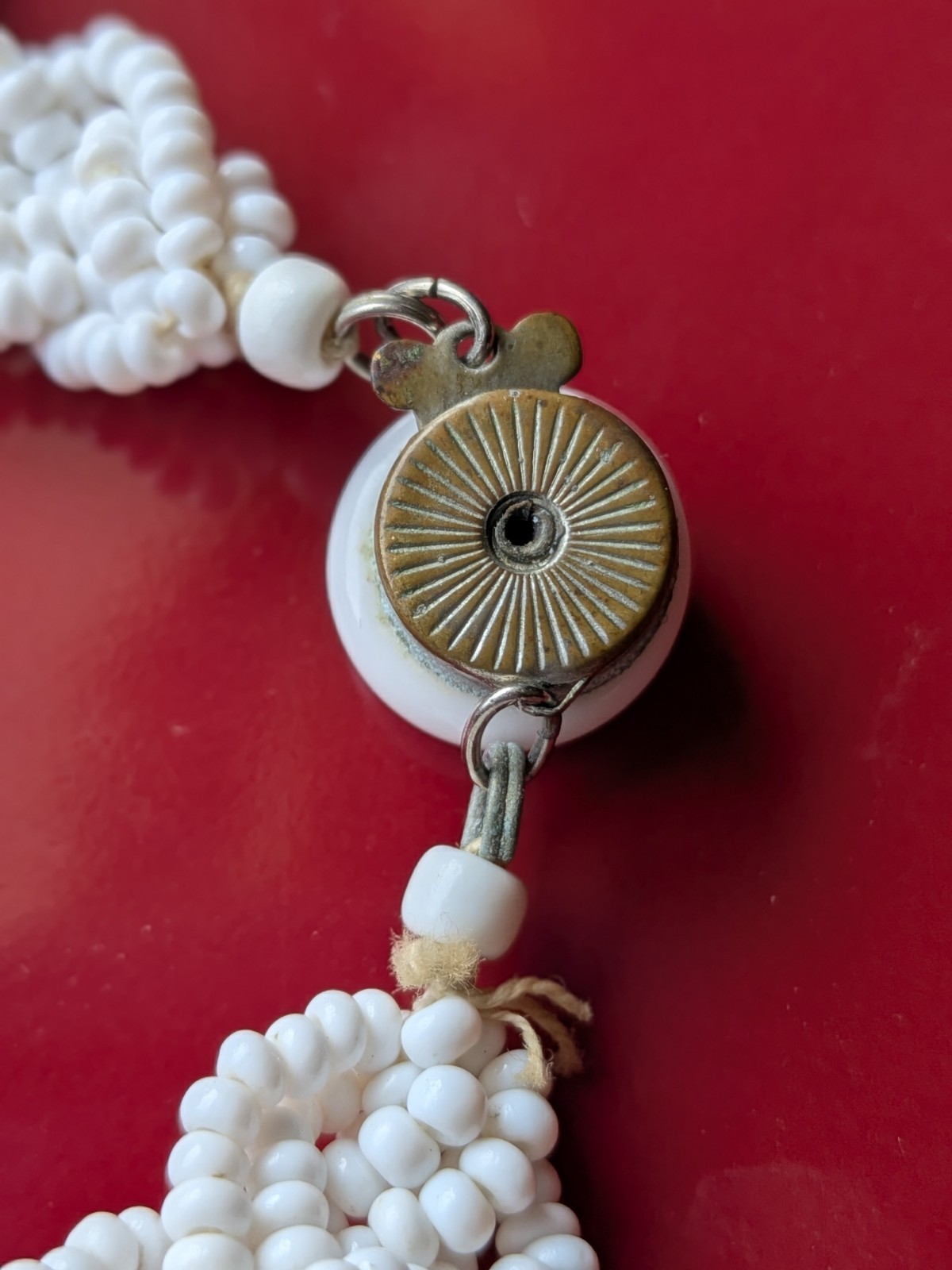 Vtg Japan MCM White Braided Seed Bead Scallop Fringe Collar 15″ Necklace AS IS