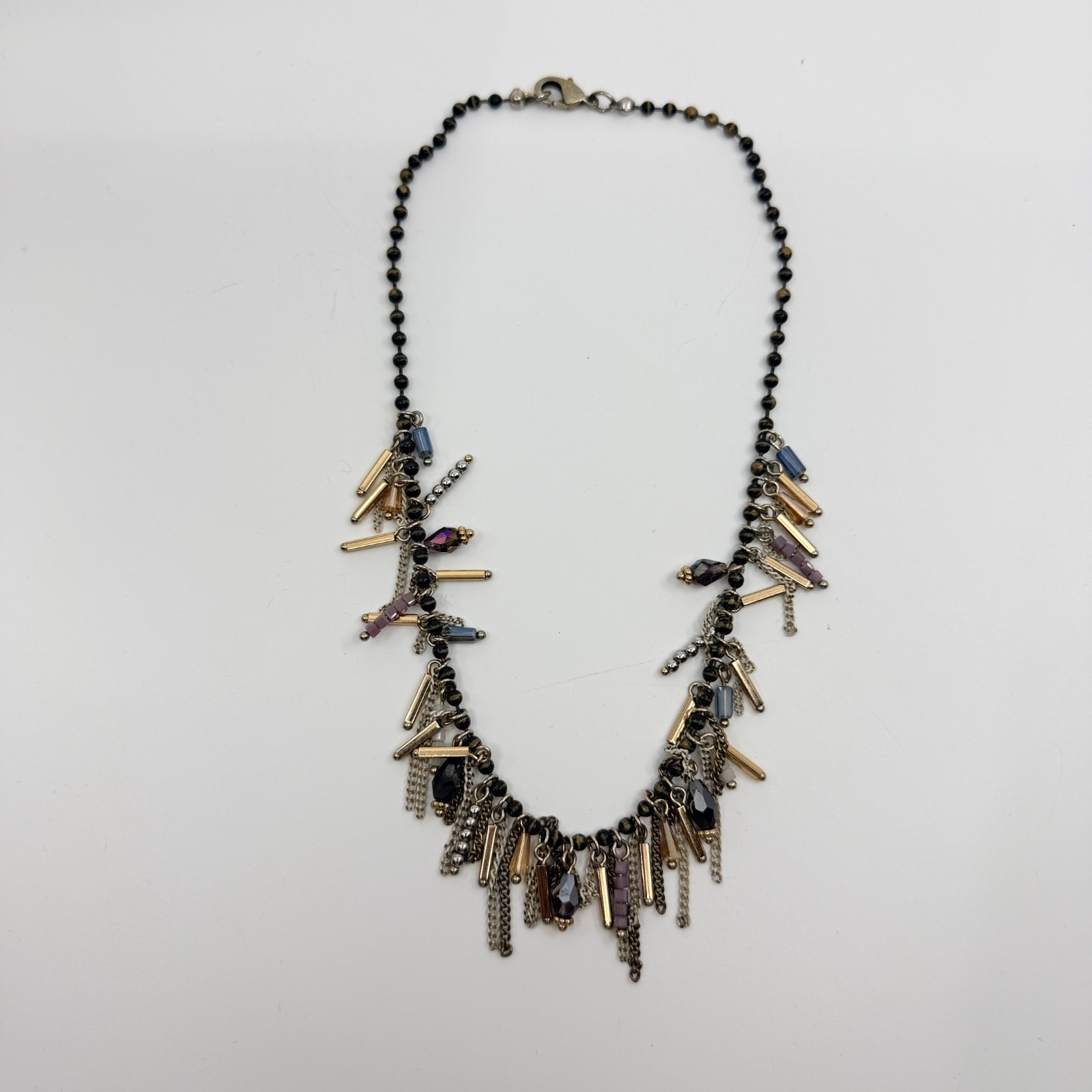 Vintage Boho Multi Strand Fringe Statement Necklace Beaded Chain Bib Mixed Metal