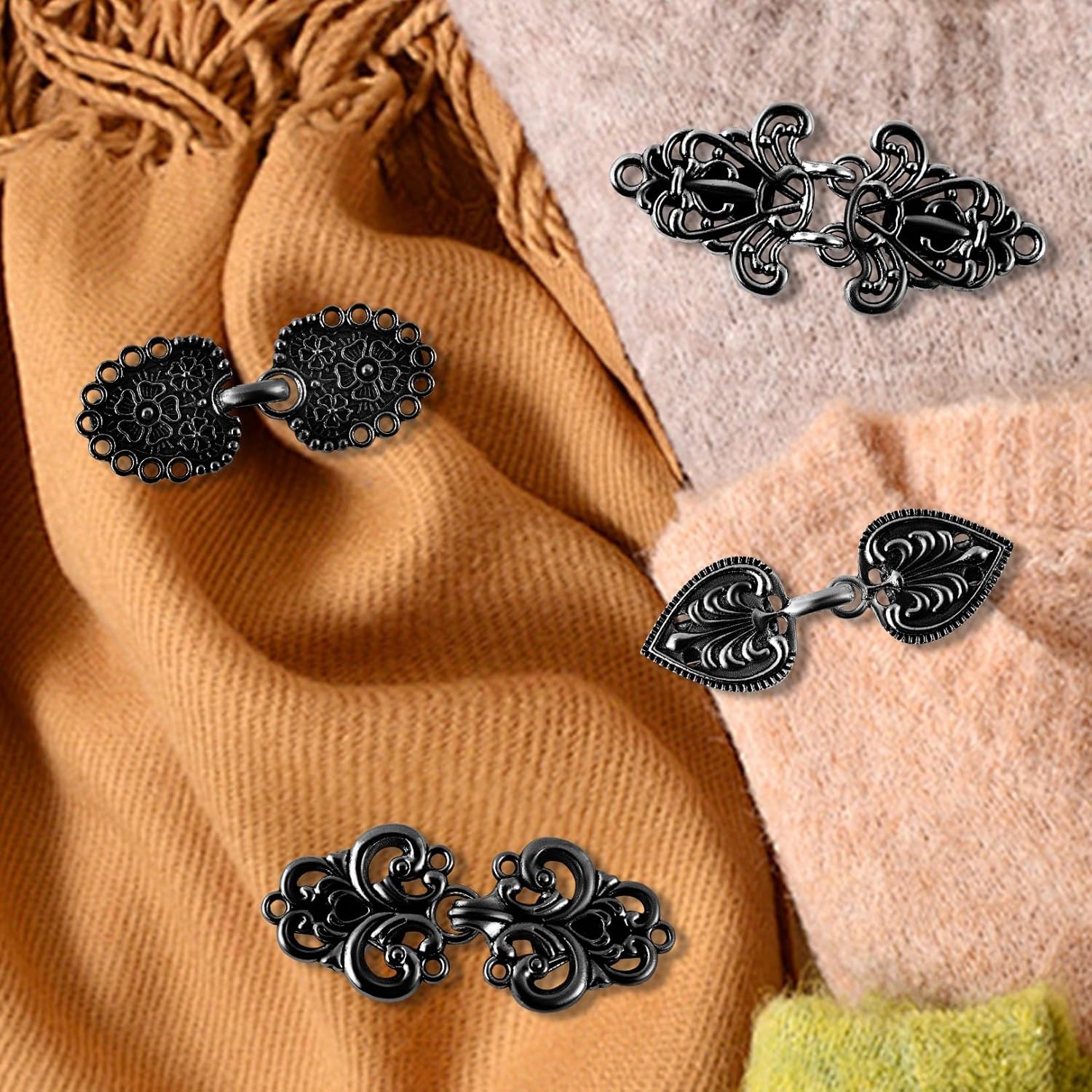 Black Vintage Sweater Clips to Hold Sweater Together, Retro Metal Shawl Clips