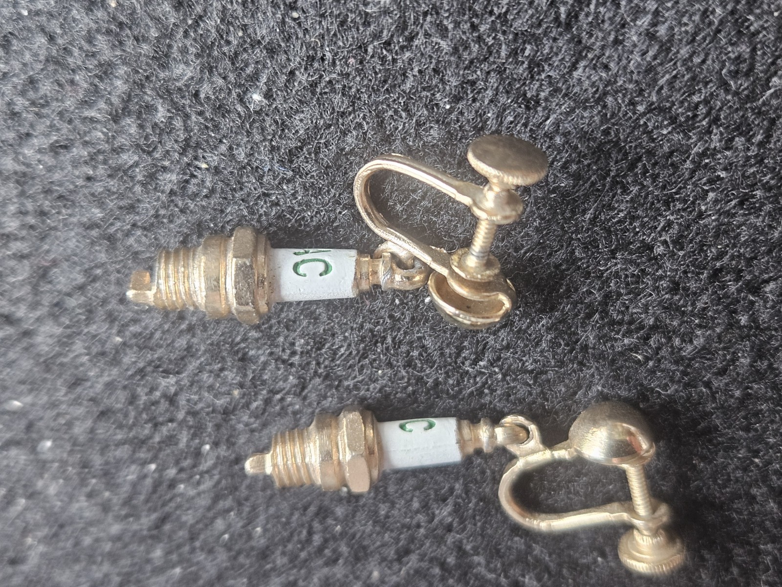 1″ Antique Vintage Chrome AC Spark Plug Earrings Screw Back
