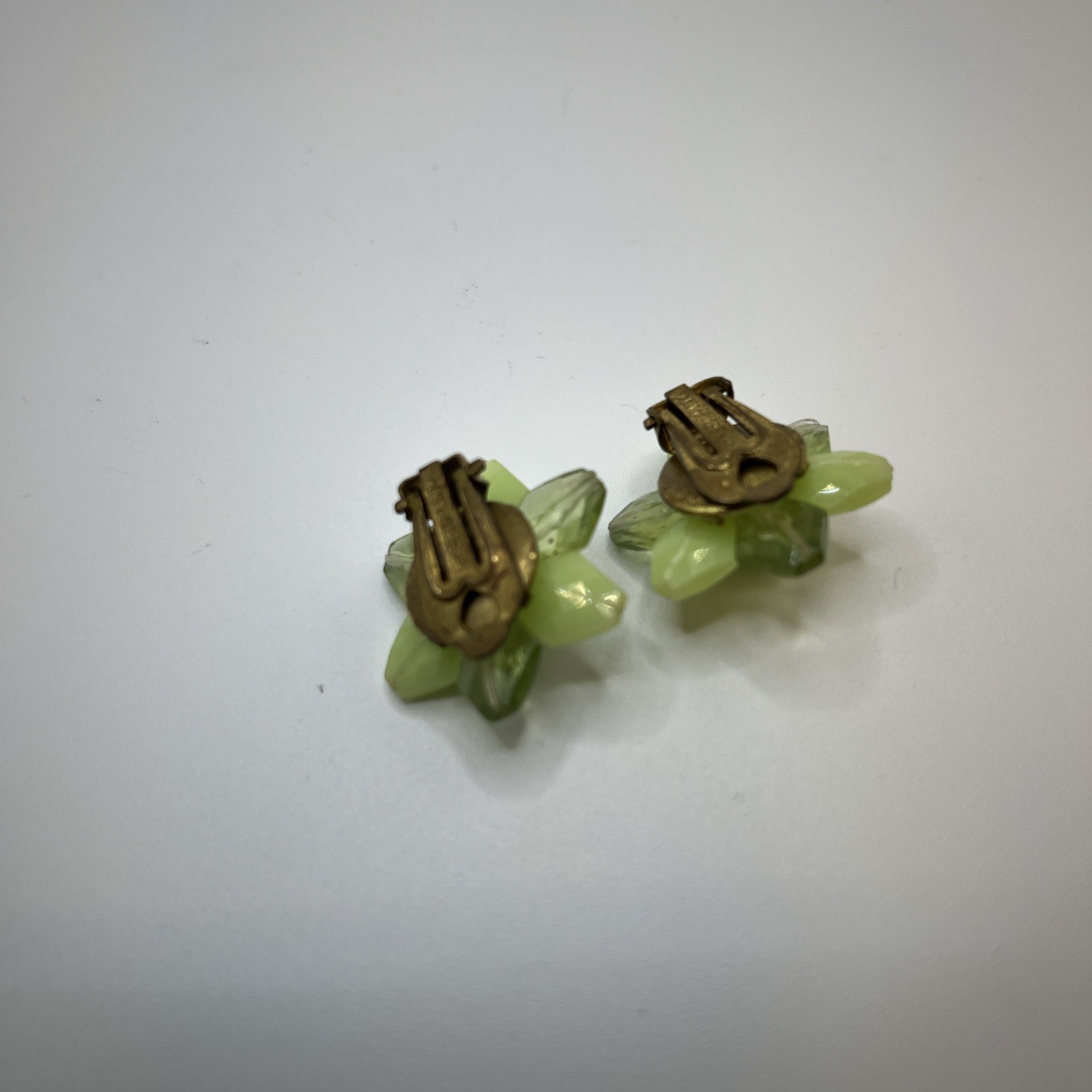 Vintage W.Germany 1950-70s, Neon Green , Floral Clip-on Earrings