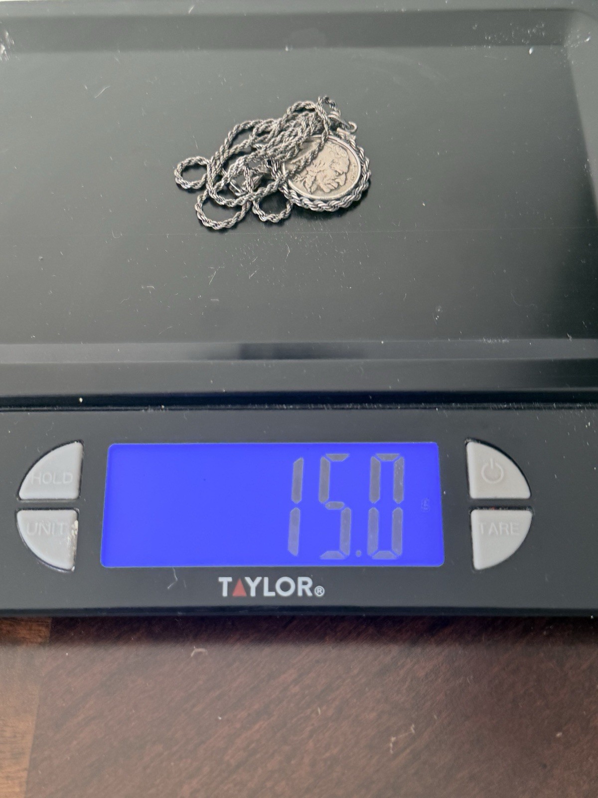 Vintage 1937 Buffalo Nickel Coin Pendant 925 Sterling Silver Chain 15-grams