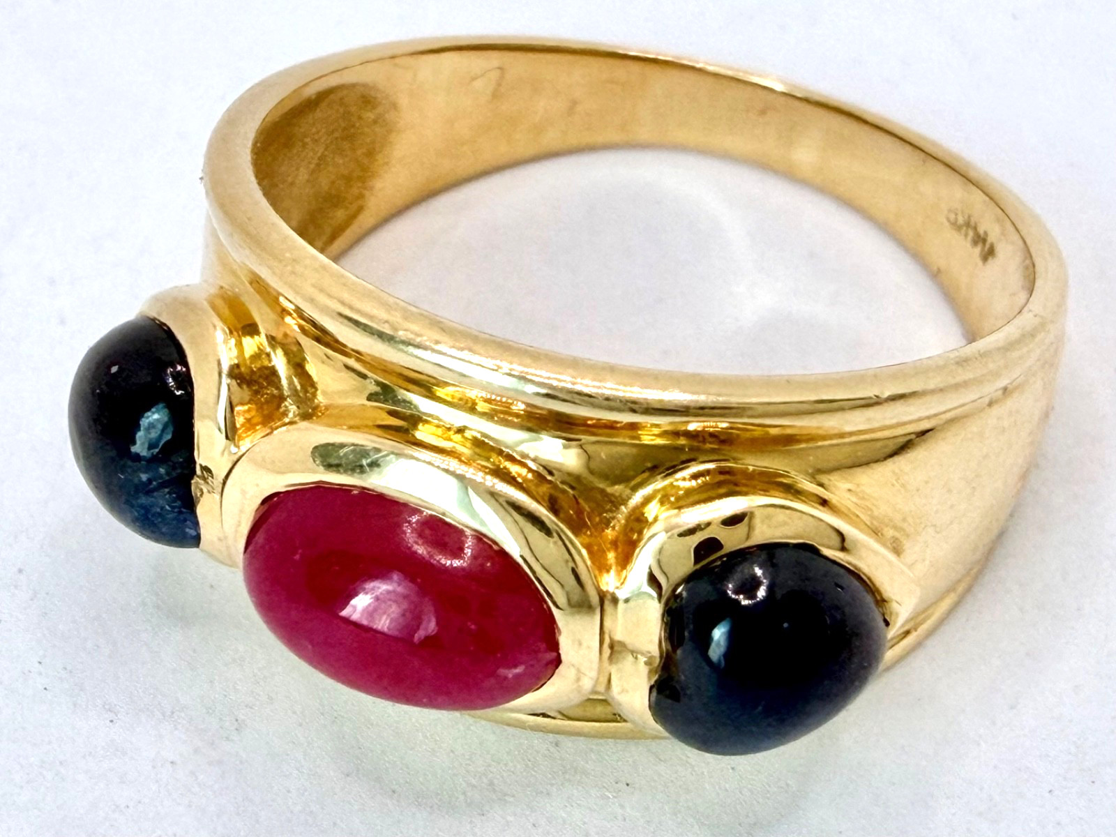 Vintage 14k Gold Ruby Sapphire Cabochon Domed Ring 4.5g Size 7 Estate