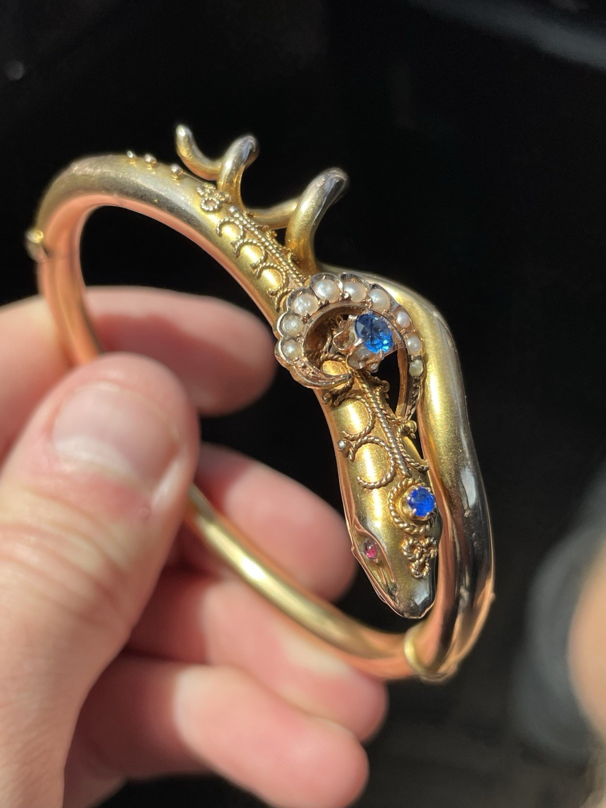 ANTIQUE VICTORIAN ESTRUSCAN SOLID GOLD SNAKE BANGLE BRACELET! 17GR!