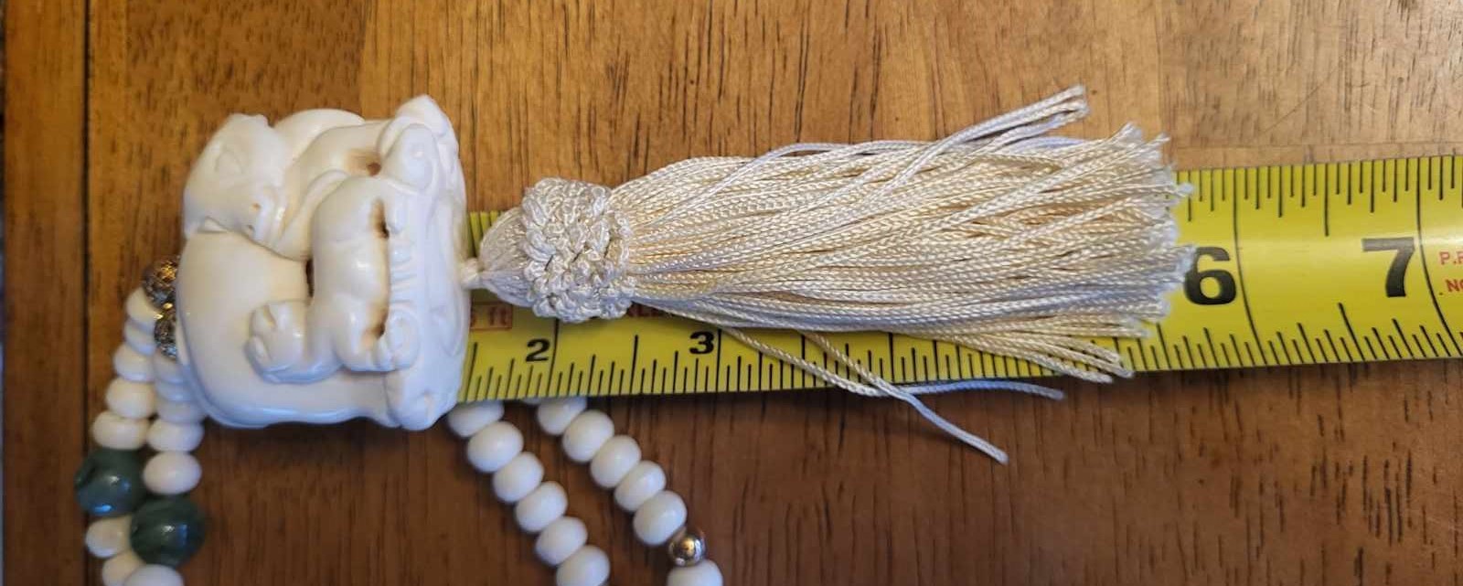 Vintage Ox & Calf Celluloid Netsuke Bead Tassel Necklace 22 Inches 5.5 Inch Drop