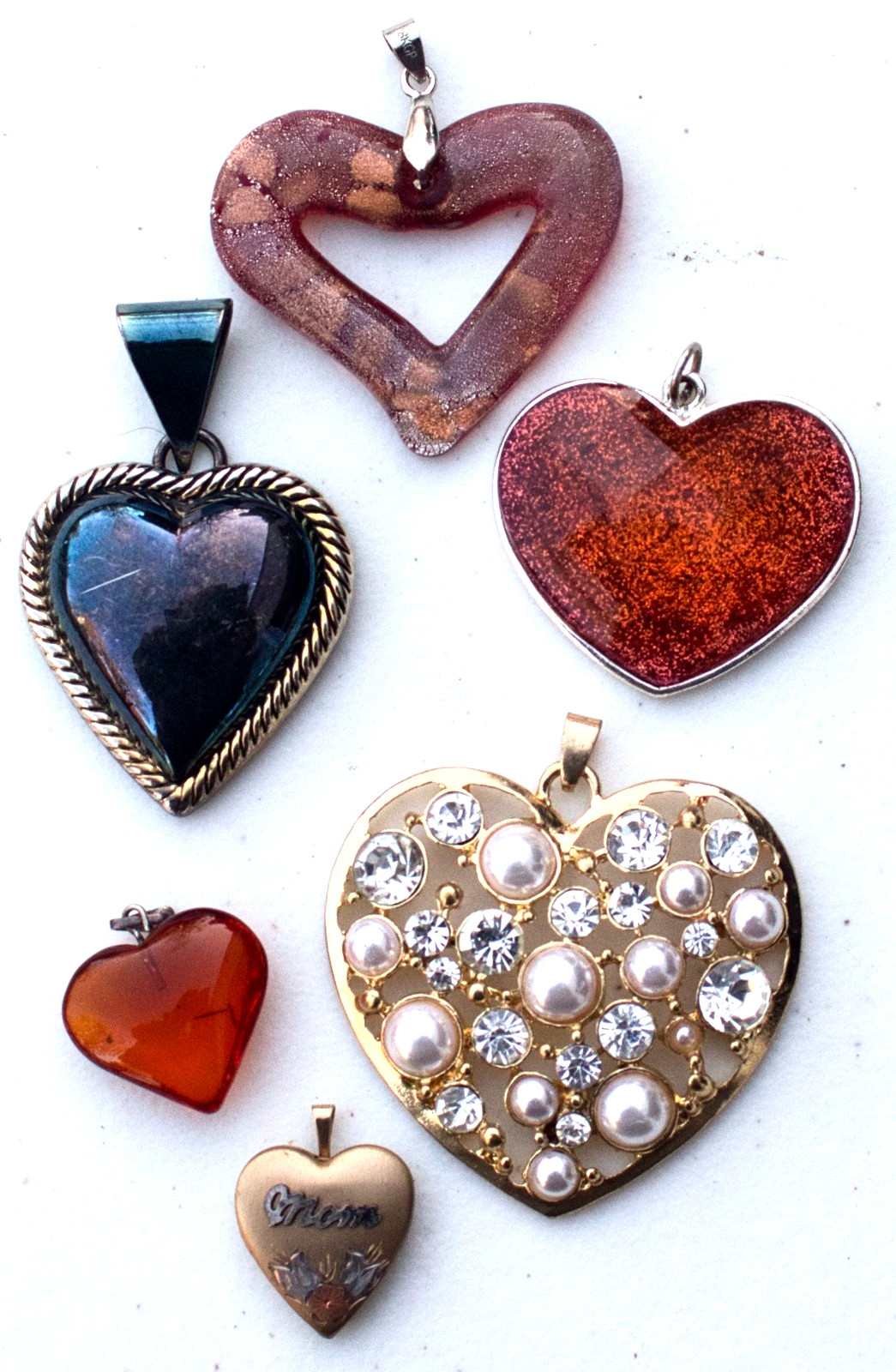 Fashion Lot of 6 Heart Pendants – no chains included
