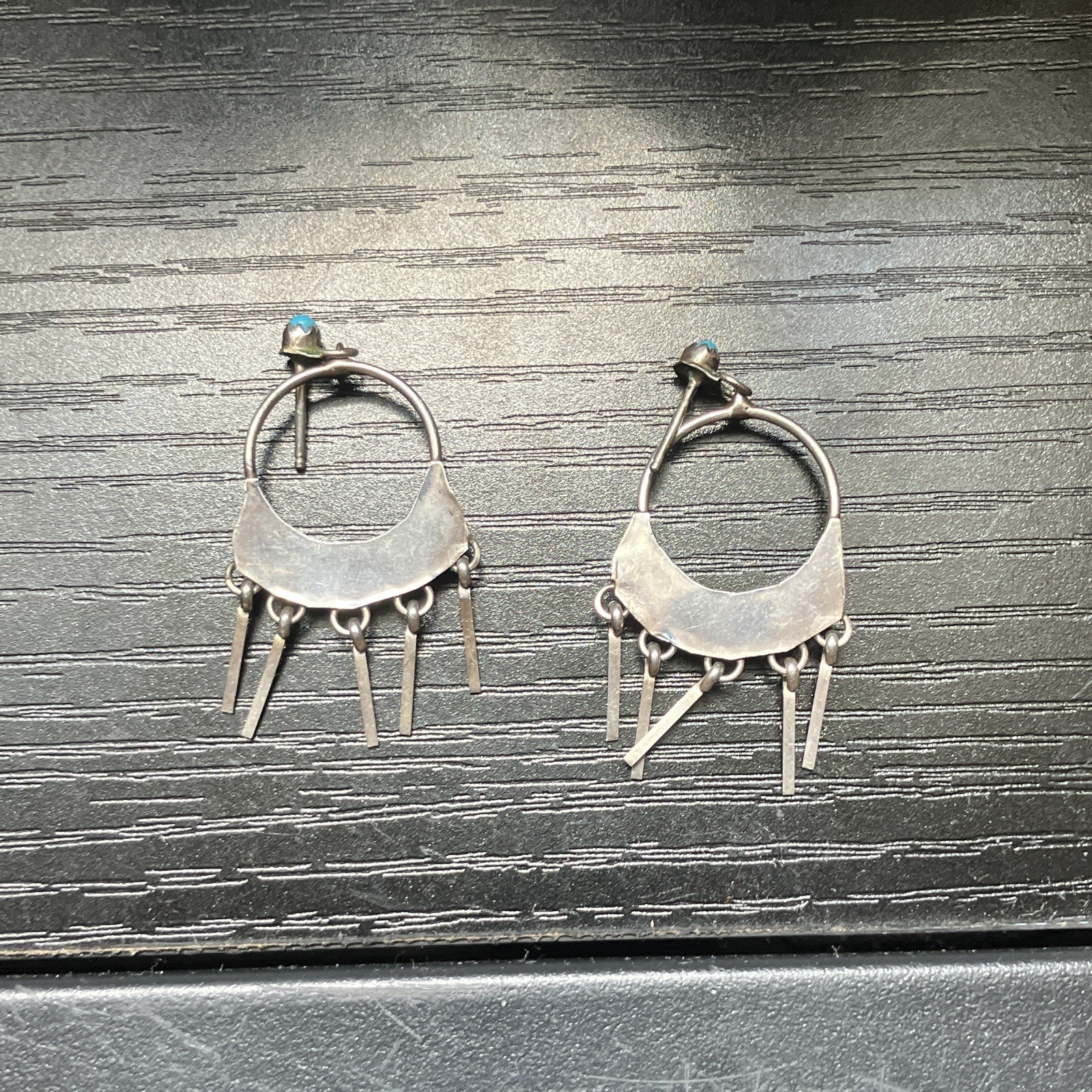 Silver Tone Hoop Dangle Earrings Blue Round Beads Butterfly Closure Lobe