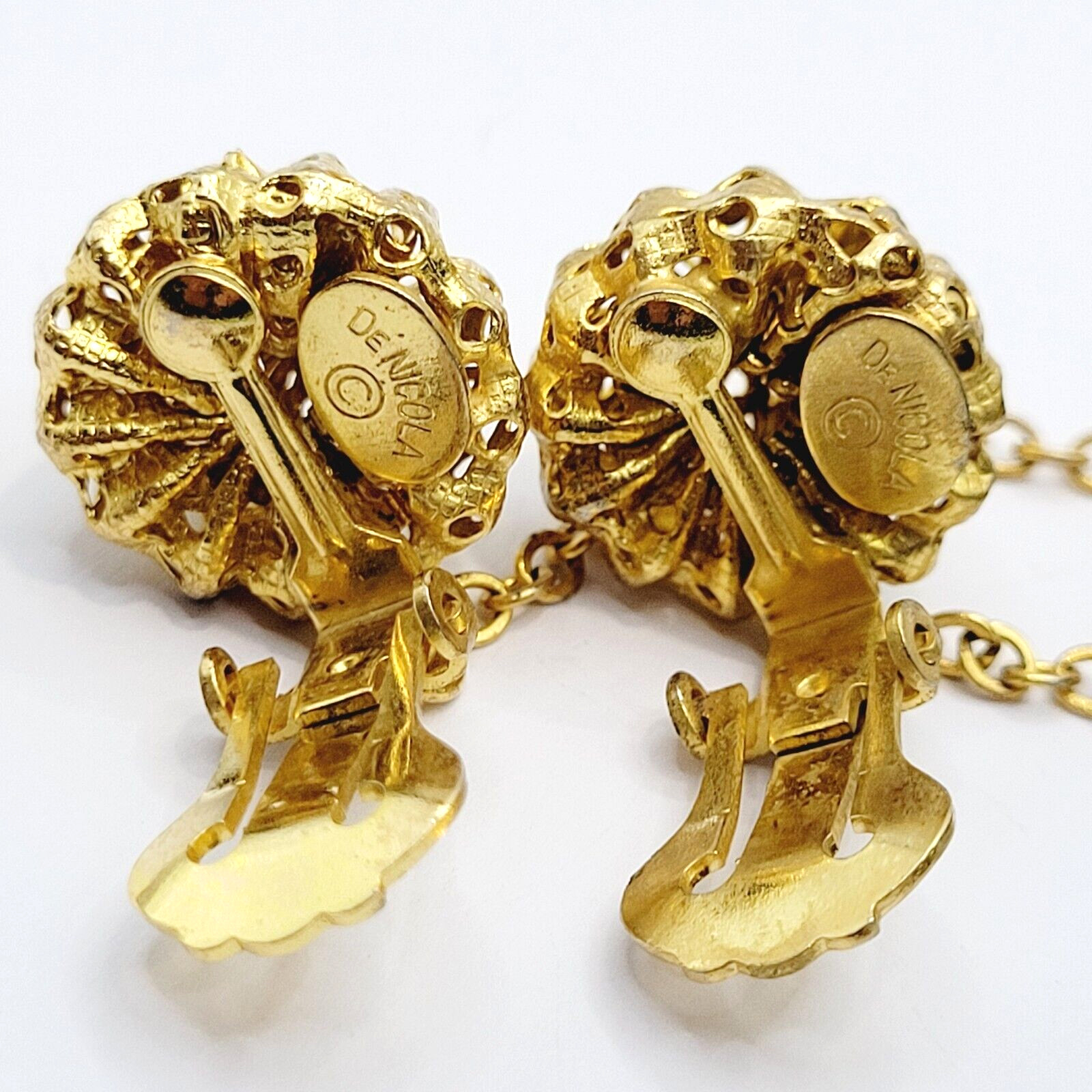 DeNicola Black Ball & Chain Long Drop Dangle Runway Gold Tone Clip On Earrings