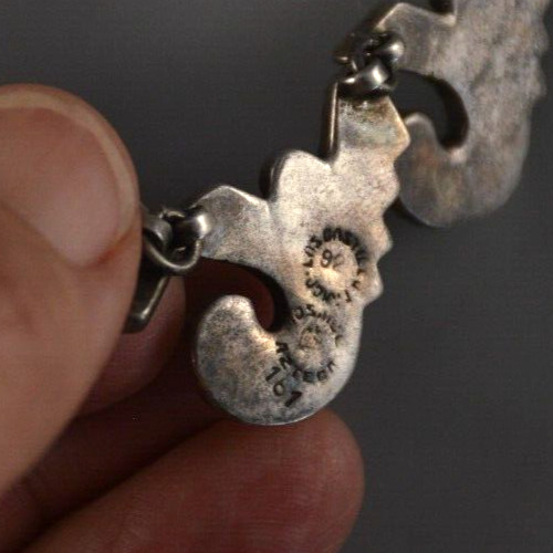 Los Castillo Mosaico Azteca 161 – Taxco Silver Mosaic Inlay Necklace – 16″