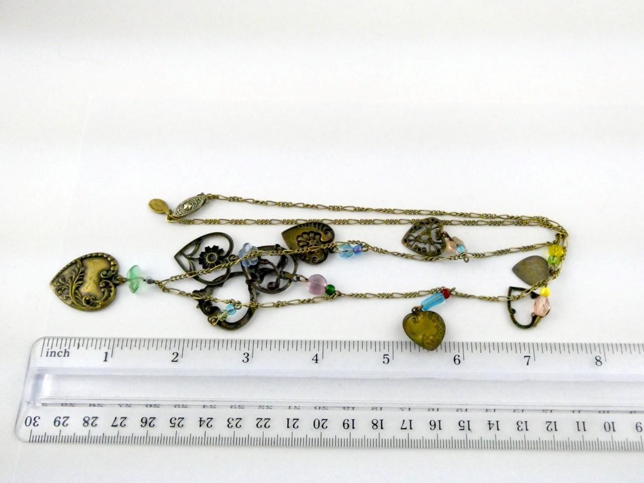 Vintage Glass Works Studio Glass and Brass Charms Multi Color Necklace 20g 26 In