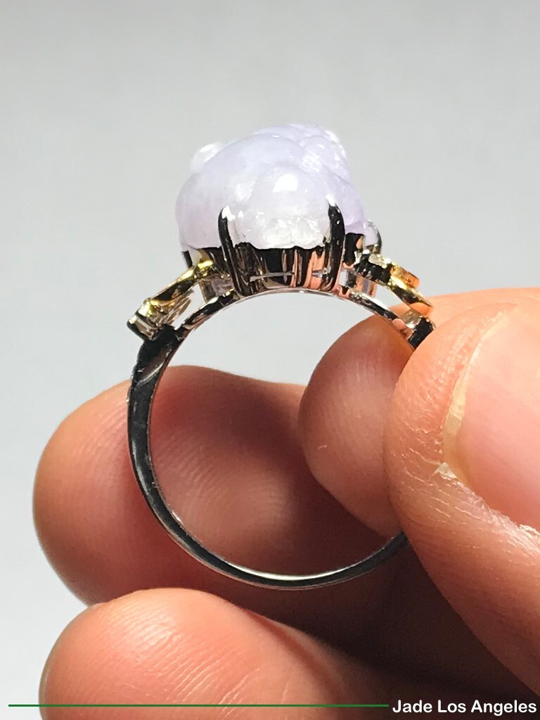 Toad Lavender Jadeite Jade 18K White/Yellow Gold Diamond Ring Size:6.25 – 6.5