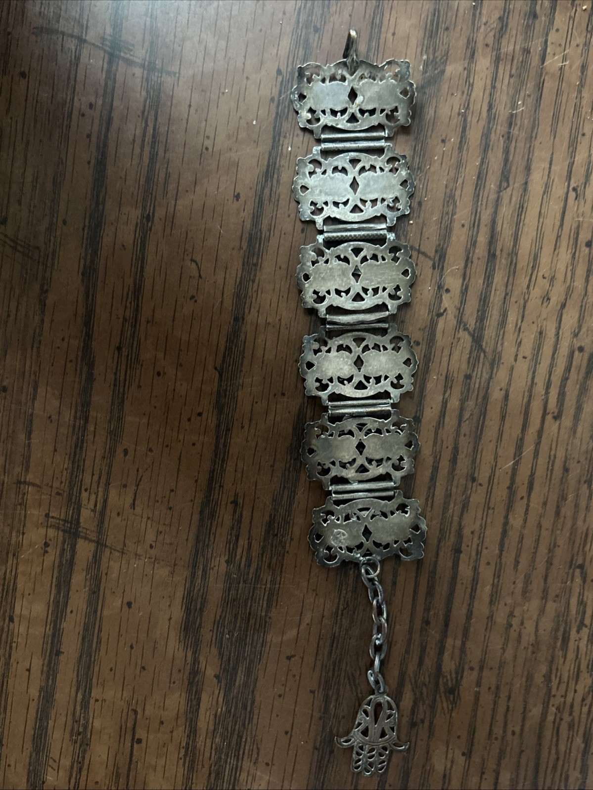 Vintage Moroccan Panel Bracelet 1950s French Colonial Algeria Silver Tone