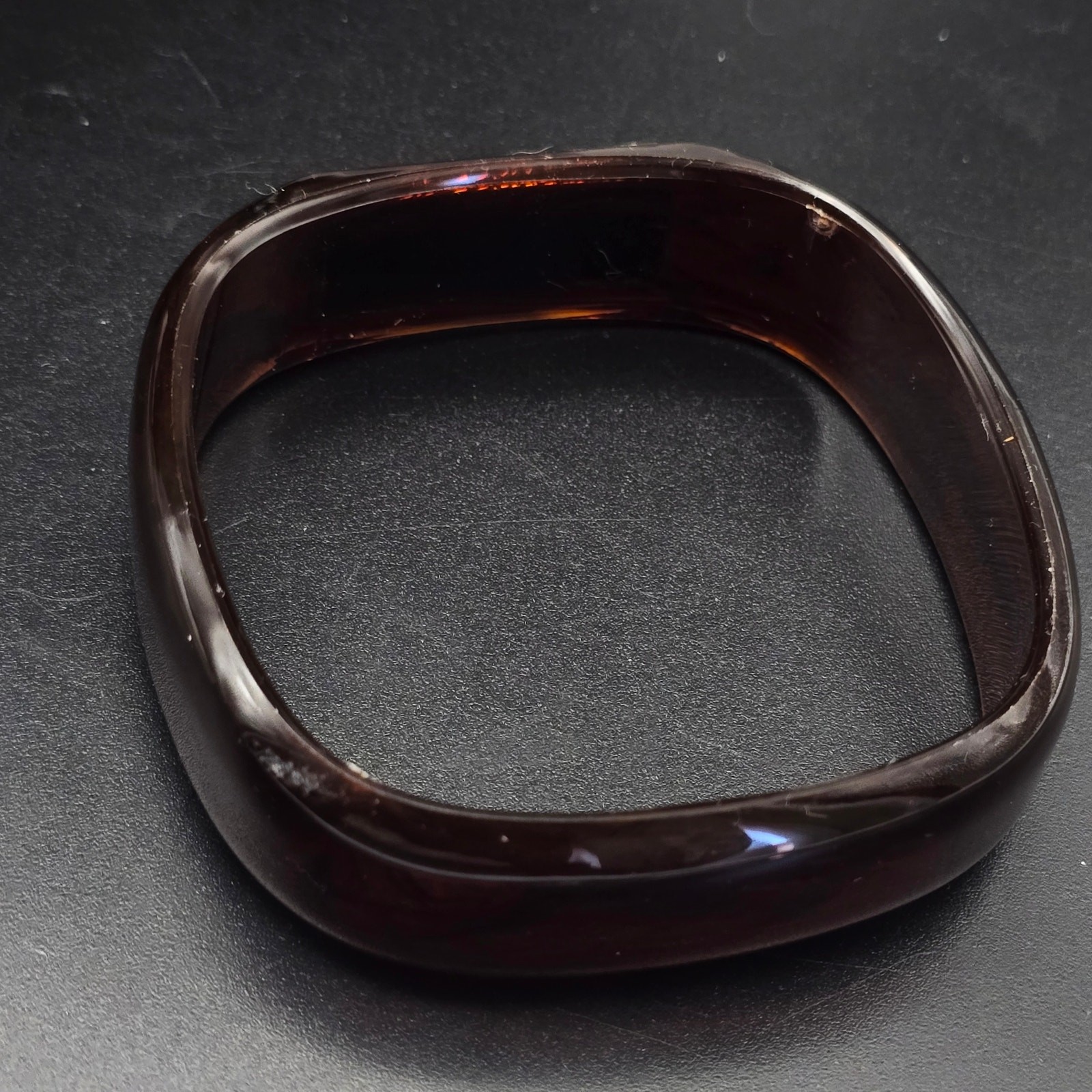 Brown Faux Tortoise Shell Bangle Bracelet with Gold Tone Glitter Accent Vintage