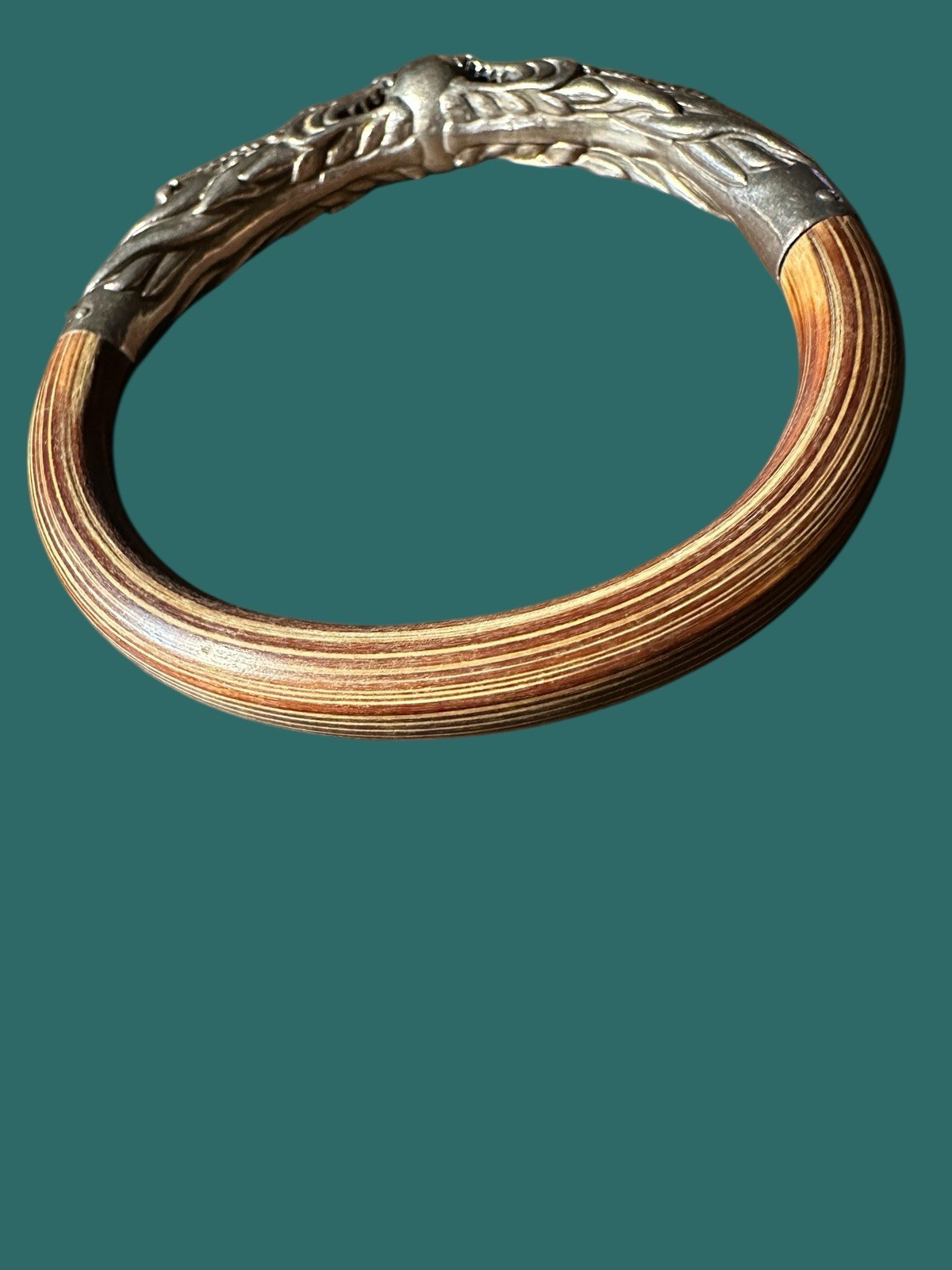 VTG Chinese Sterling Silver and Bamboo Double Dragon Bracelet/Bangle 7.5”