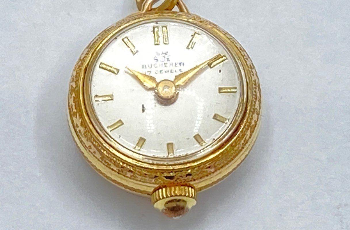 Vintage Bucherer Gold Filled 17 Jewels Mechanical Pendant Watch Skeleton 18mm