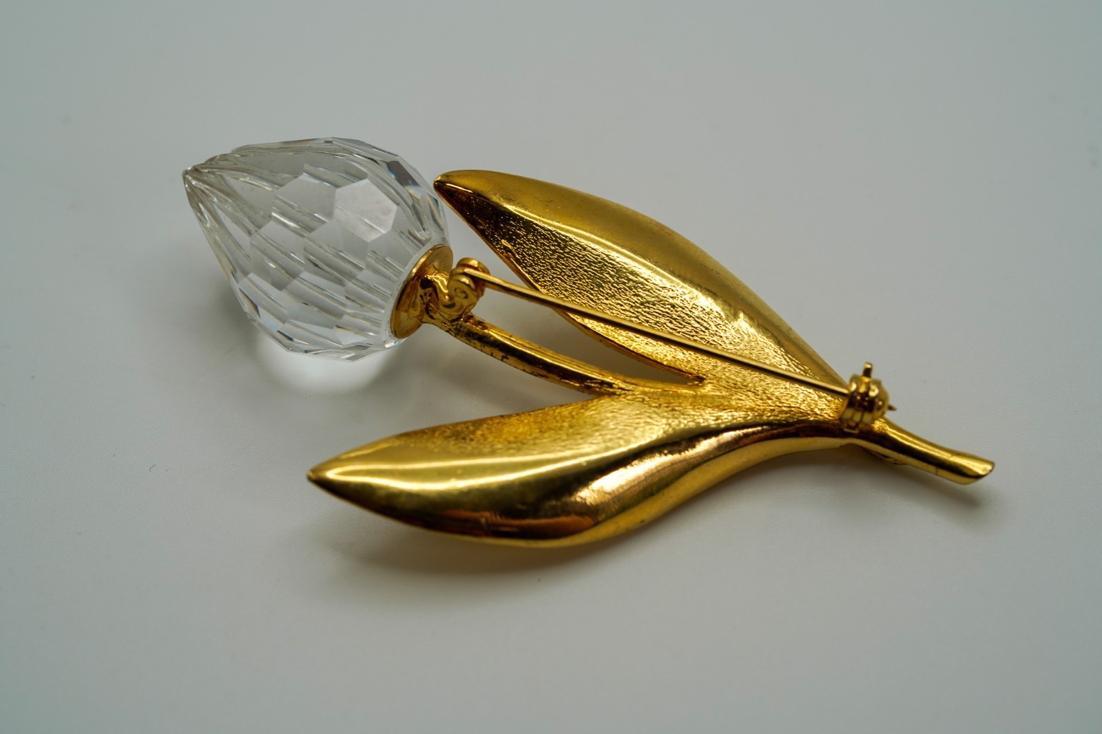 Vintage Gold Tone Rose Flower Faceted Brooch 7.5cm JB45