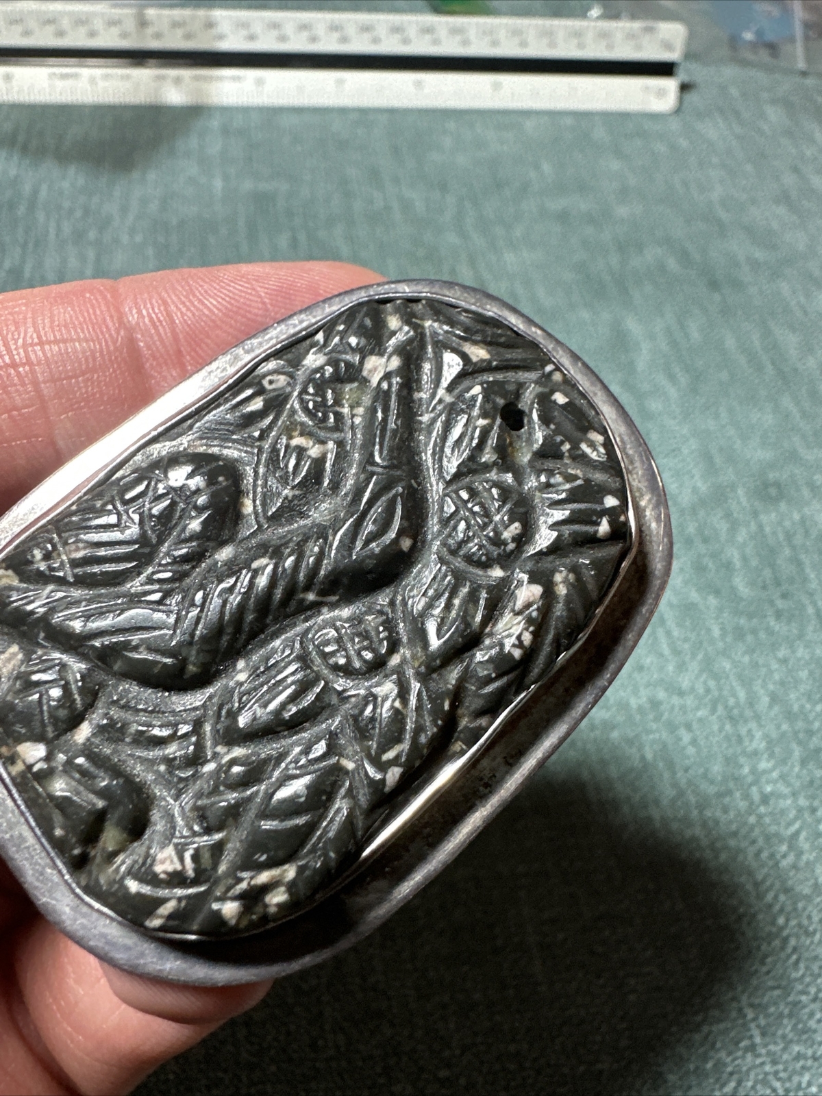 Vintage Amy Kahn Russell AKR Sterling Silver Carved Brooch Pendant