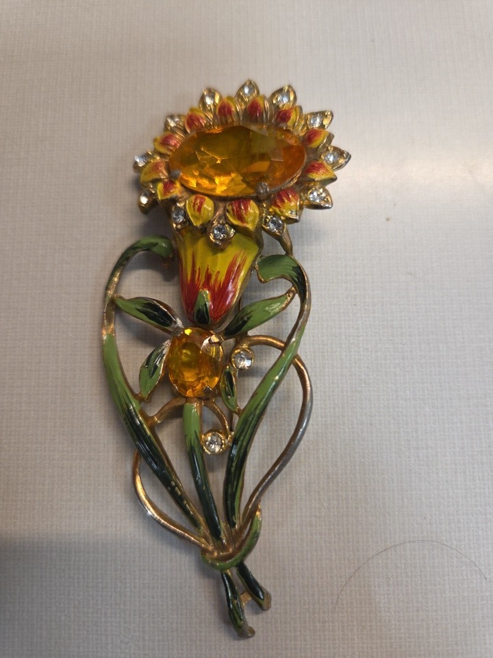 Vintage 1930s-1950s Large Sun Flower Brooch Pin