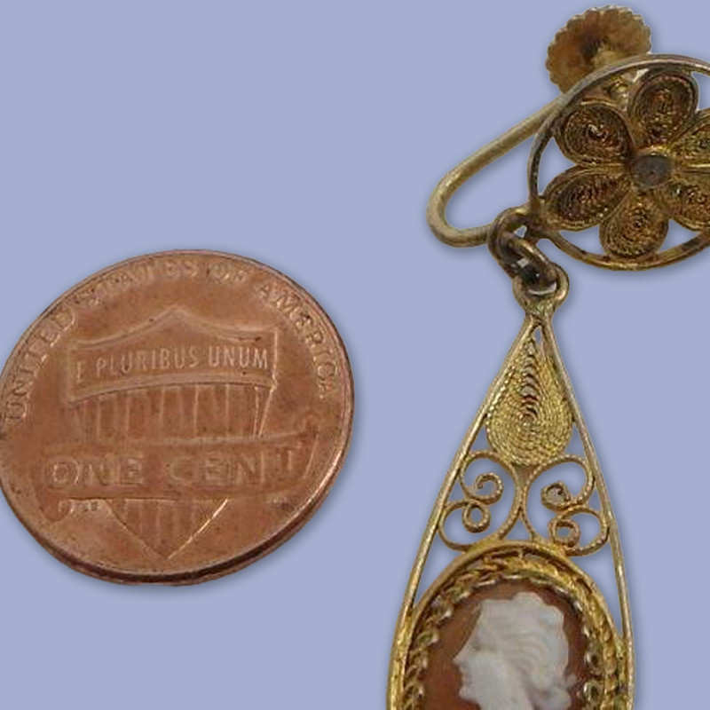 835 Silver Antique/Vintage Italian Carved Shell Cameo Earrings