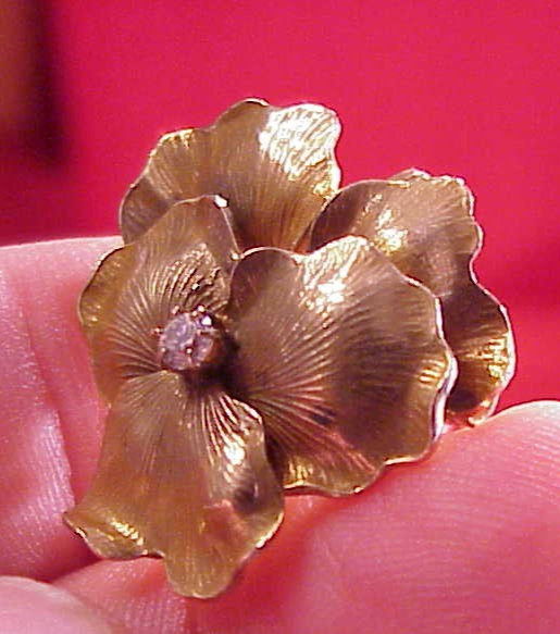 Vintage 1 1/4 in SET WITH A DIAMOND GILT PANSY POCKET WATCH PIN LAPEL BROOCH