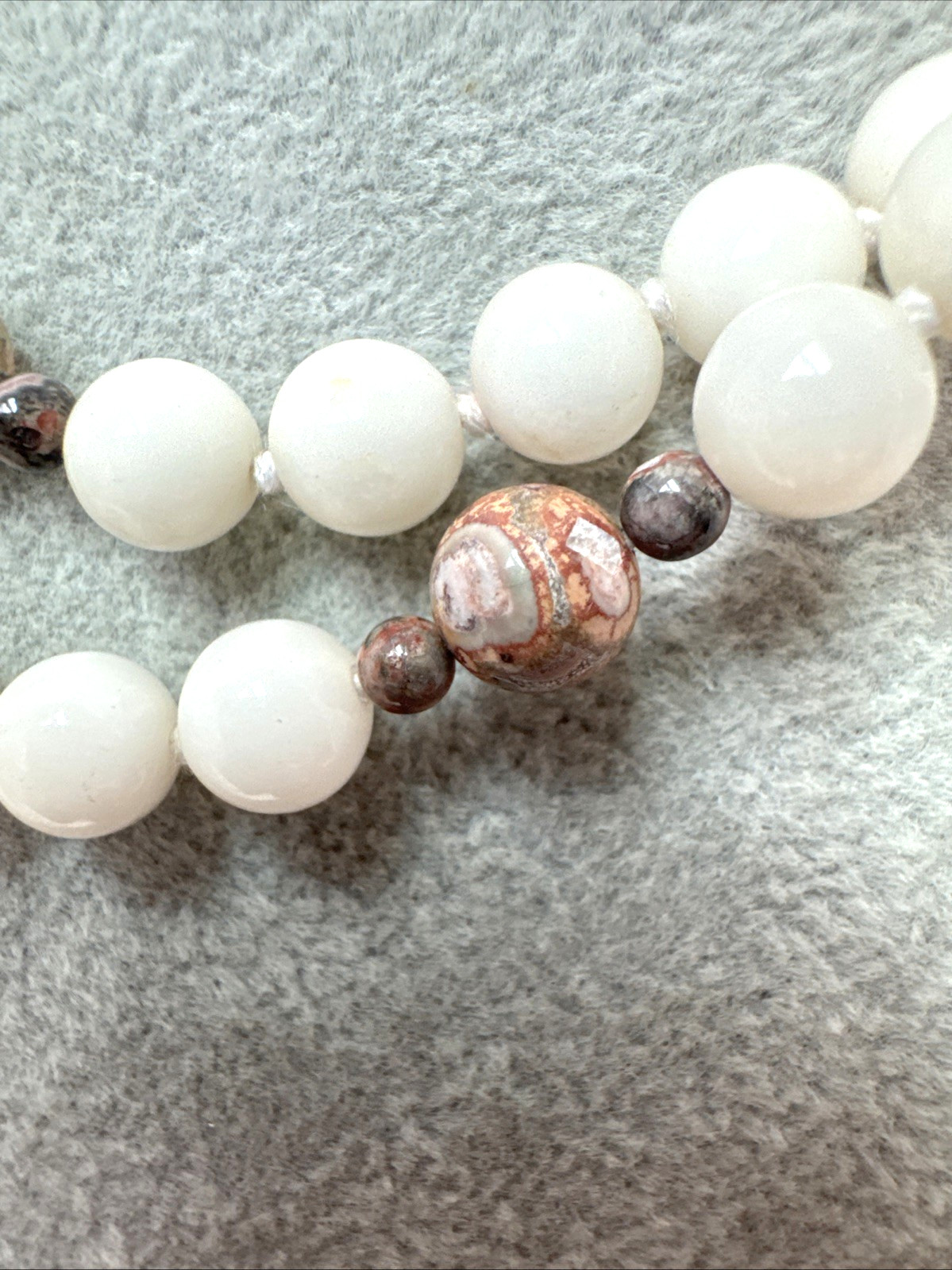 VTG Quartz Agate Jasper polished Crystal Glass Stone Beaded hand knot Necklace
