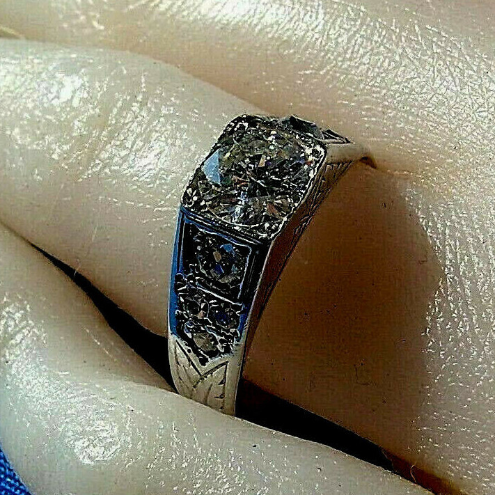 Original EARTH MINED DIAMOND Deco Engagement Ring Vintage SOLID 14K WHITE GOLD