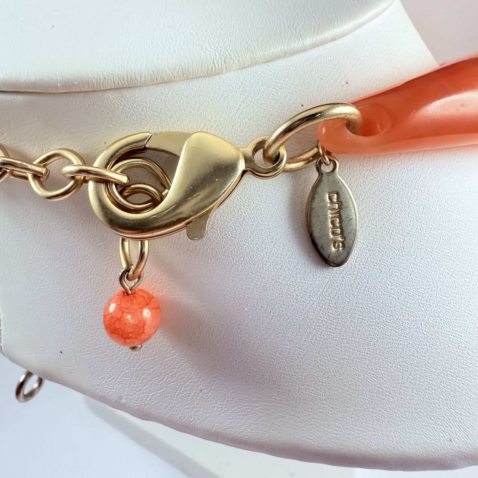 Vintage CHICO’S Signed Simulated Coral Glass Beaded Multi Strand Necklace 20″