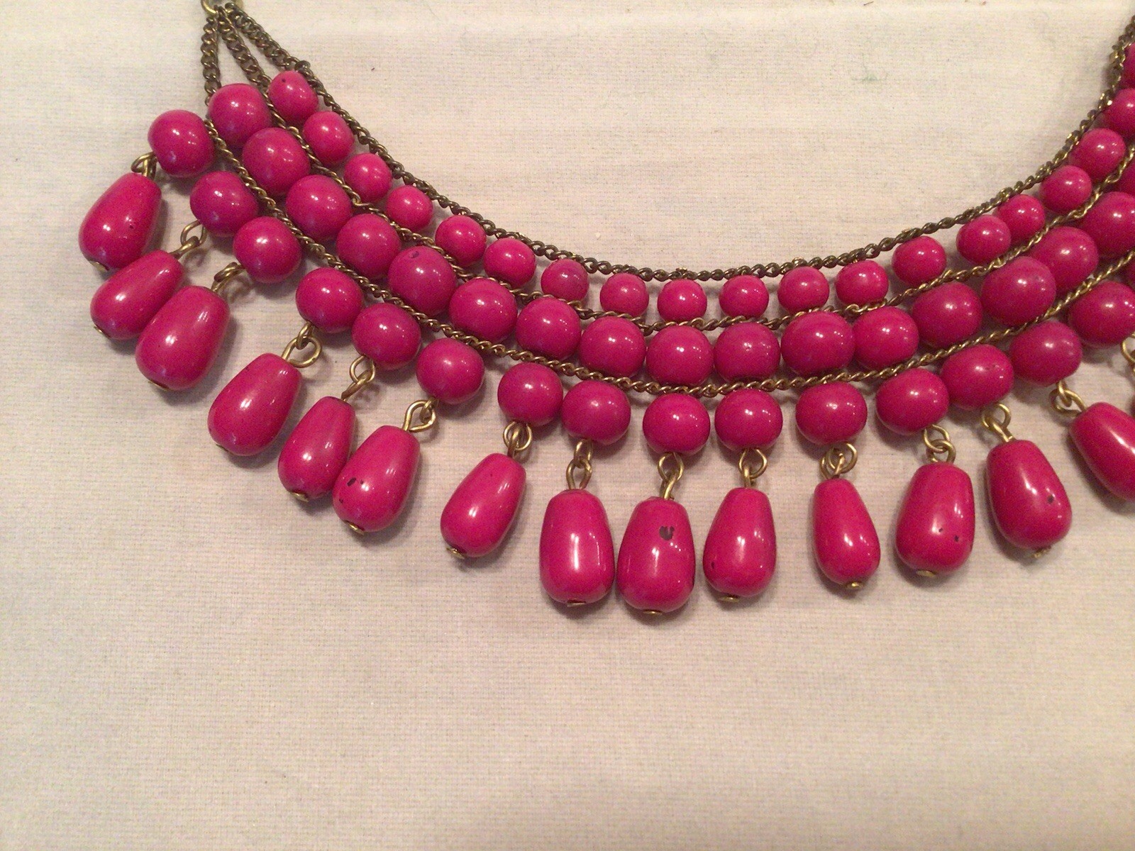 Vintage Bordeaux Red Beaded Fringe Bib Collar Necklace Multi Strand