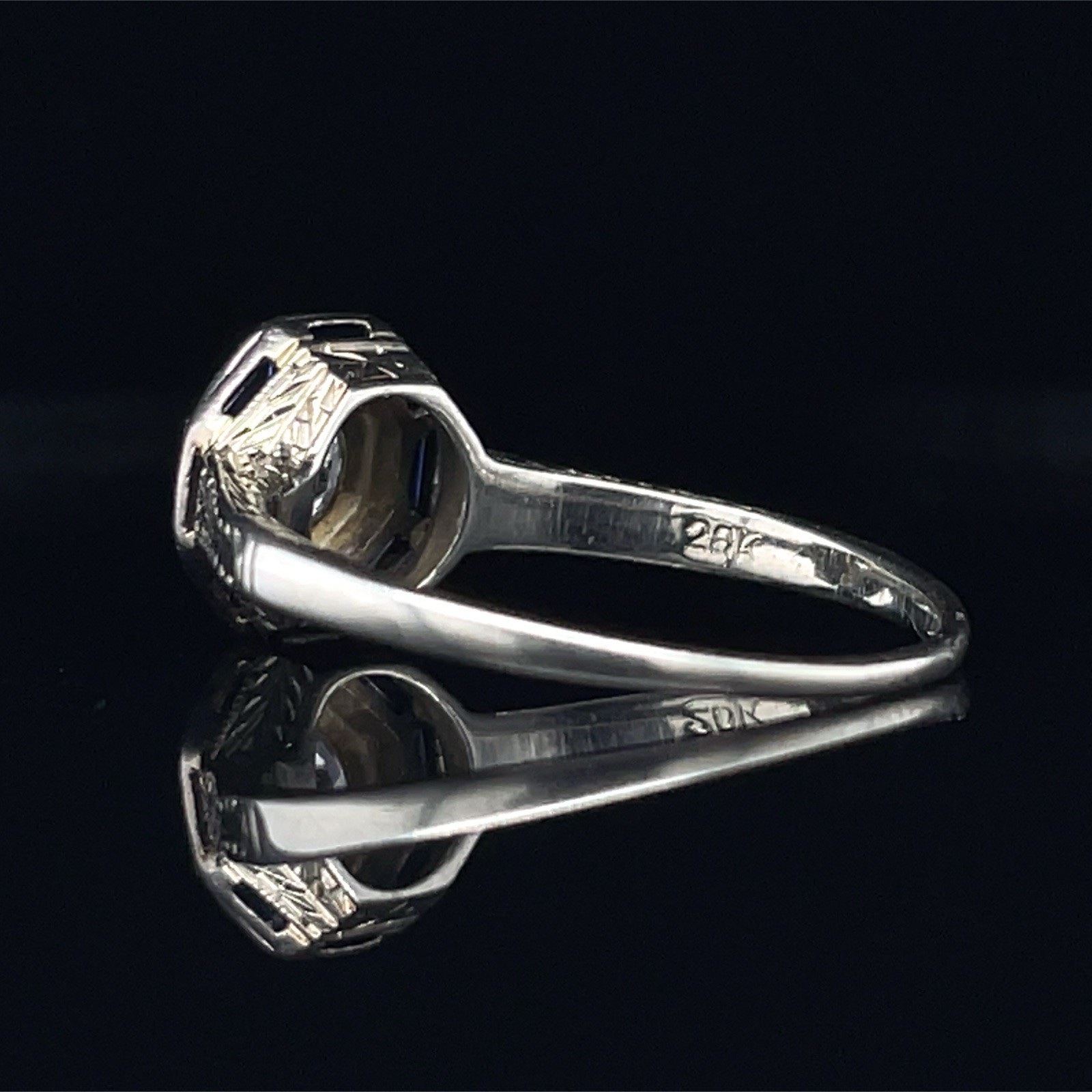 Art Deco Old European Cut Diamond Sapphire Halo 18K Gold