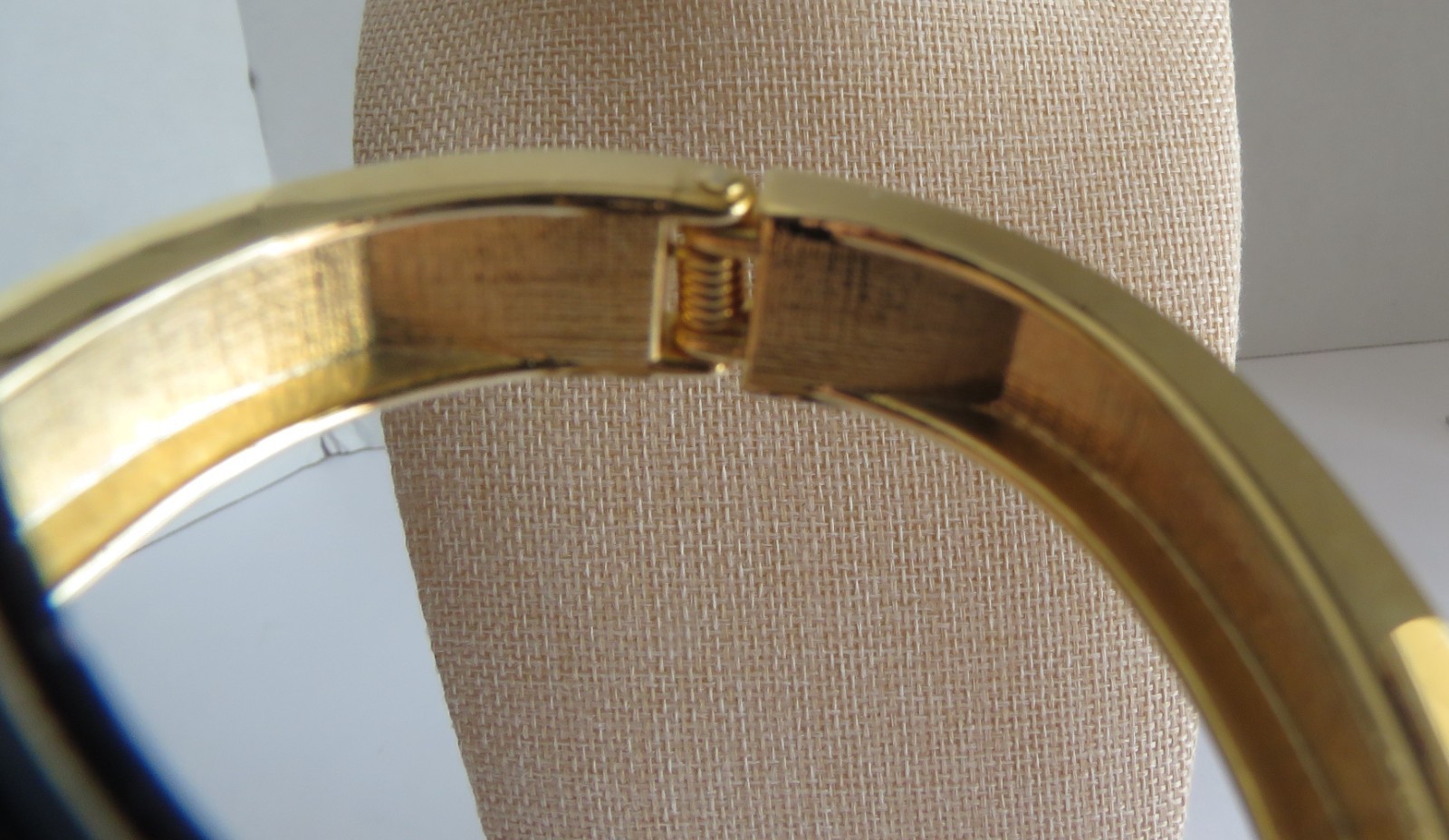 Bracelet Hinged Cuff Gold Tone with Brown Tan Cream Enamel Retro