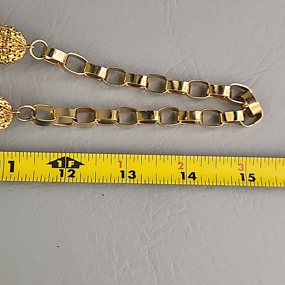 Vintage Mesh Ball Necklace Chunky Gold Tone Linked Chain 31″