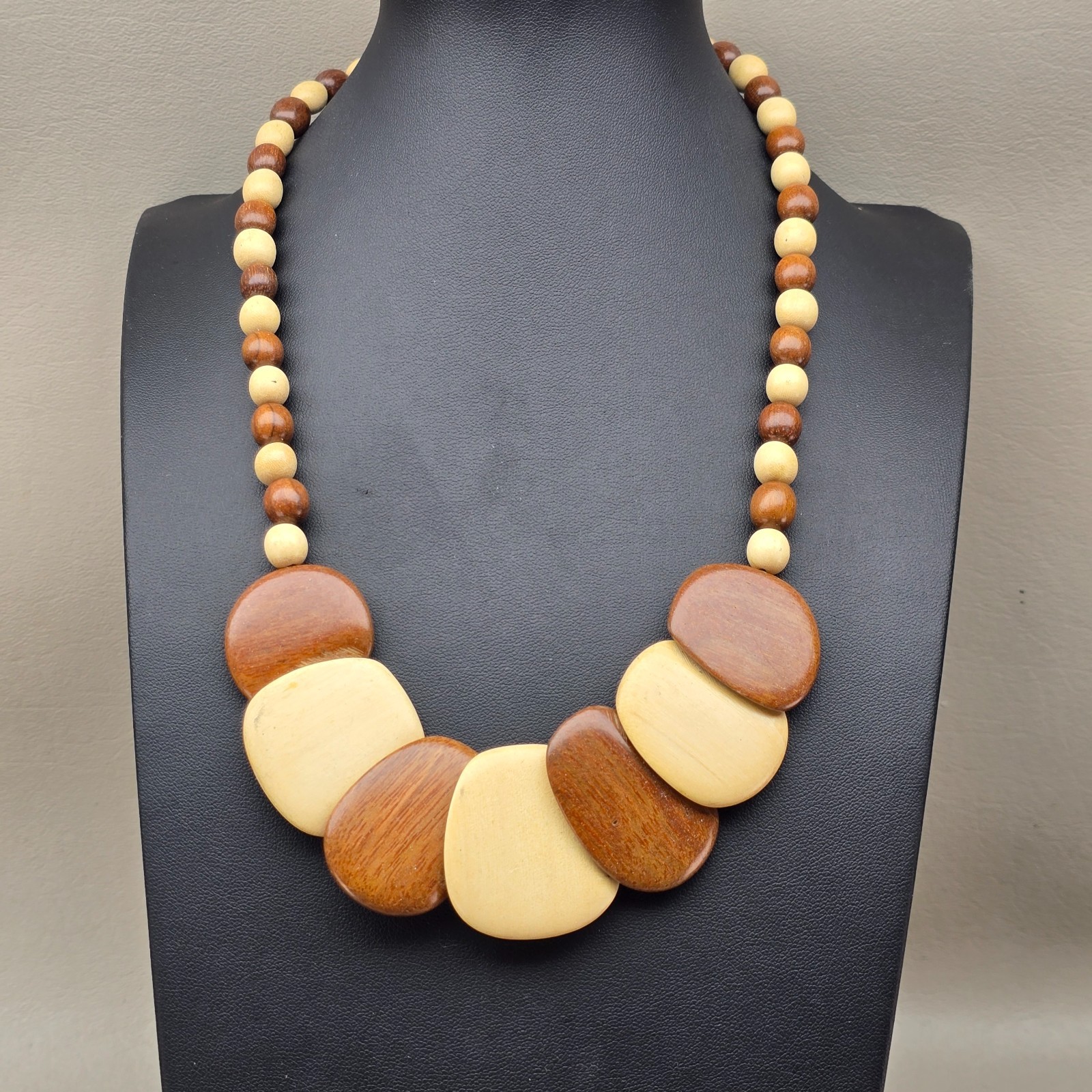 Vintage Beaded Necklace Lot Statement Wood Acrylic Glass Earthy Boho 5 Pieces