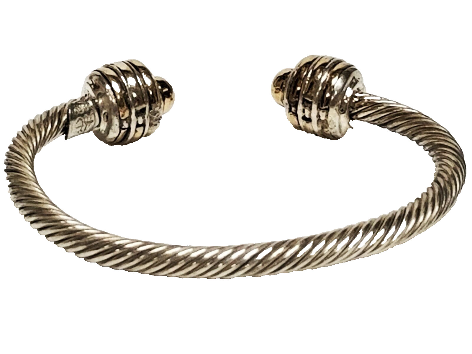 Vintage Signed ANDREA CANDELA AC Sterling Silver & 14K Gold Cable Cuff Bracelet