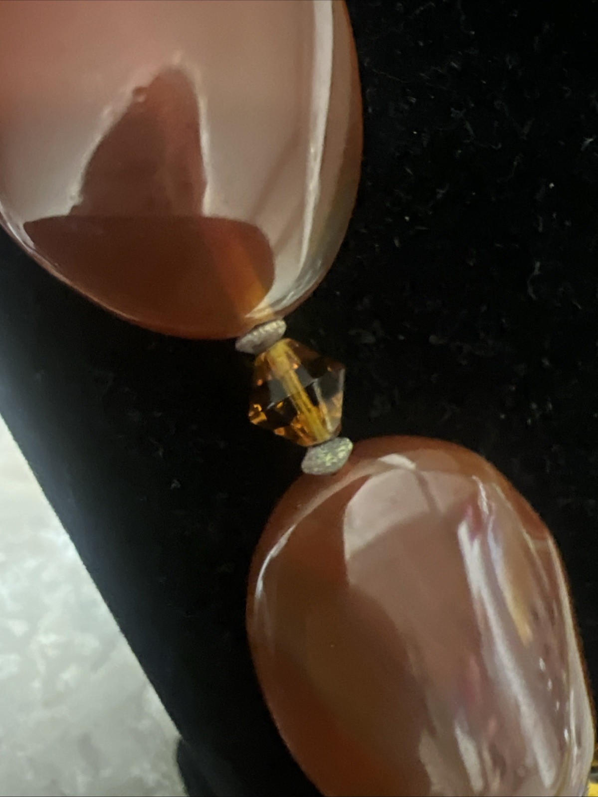 carnelian and crystal beaded necklace vintage 17″ long w/ 21/2″ extender