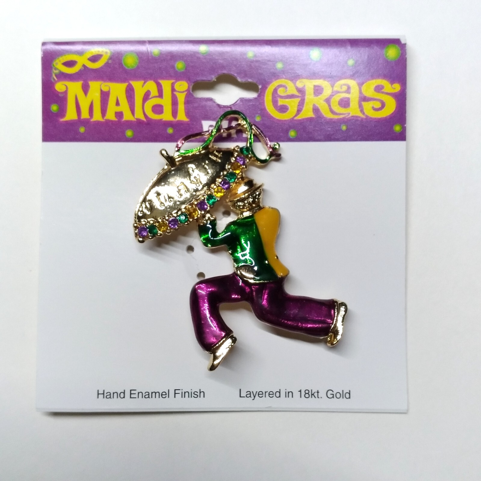 Mardi Gras Second Line Carnival Umbrella Enamel Finish Gold Pin Brooch