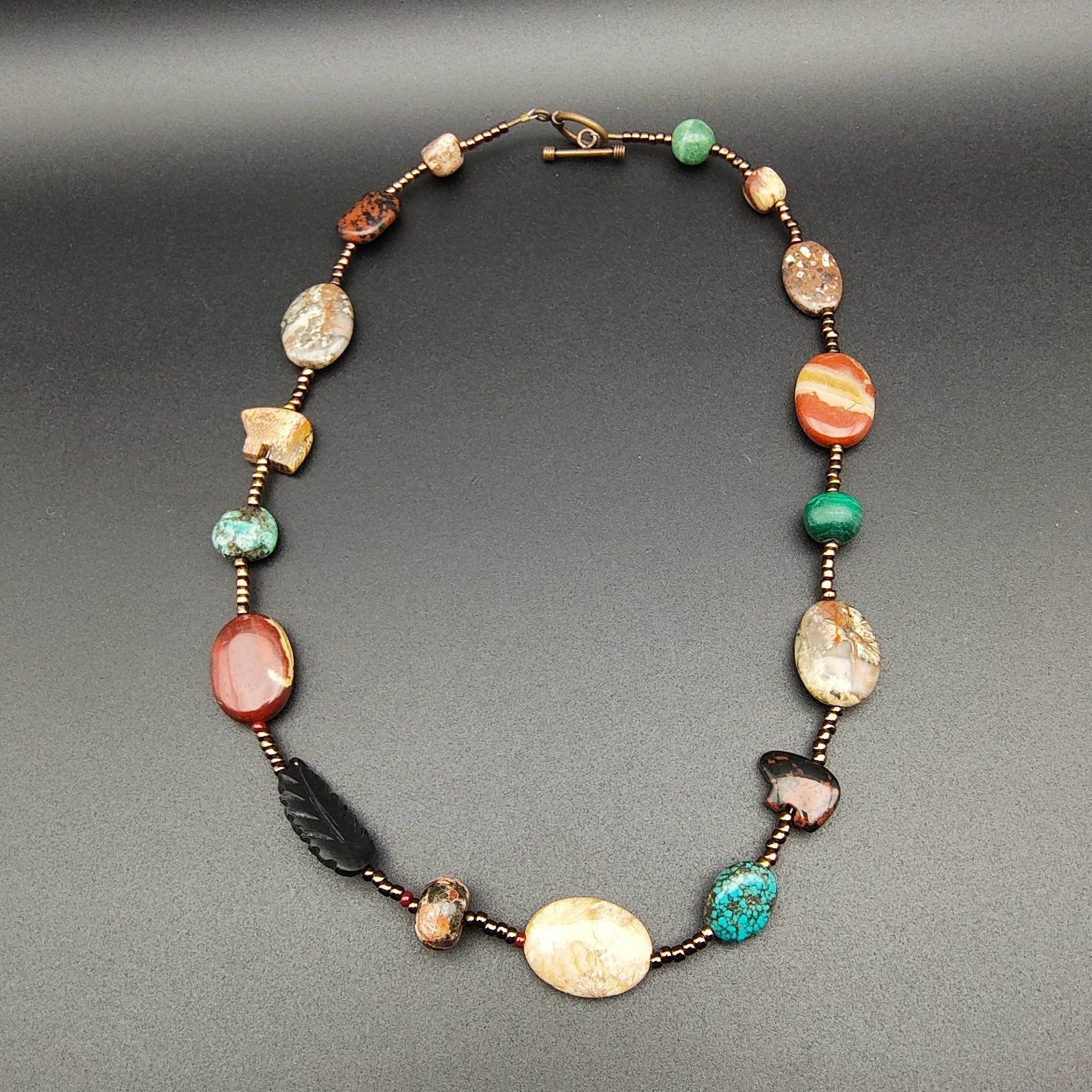 Vintage Southwestern Style Beaded Necklace Stone Bear Fetish Earthy Boho