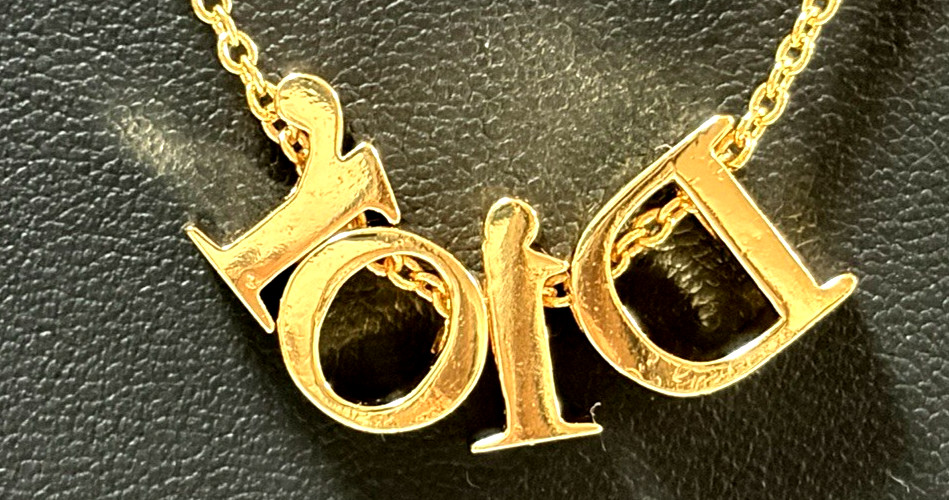 Christian Dior necklace pendant Features the DIOR logo rhinestones gold plating