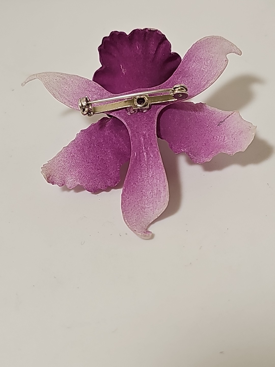 Vintage Celluloid Purple Orchid Handmade Floral Pin Brooch 2.5 Inch