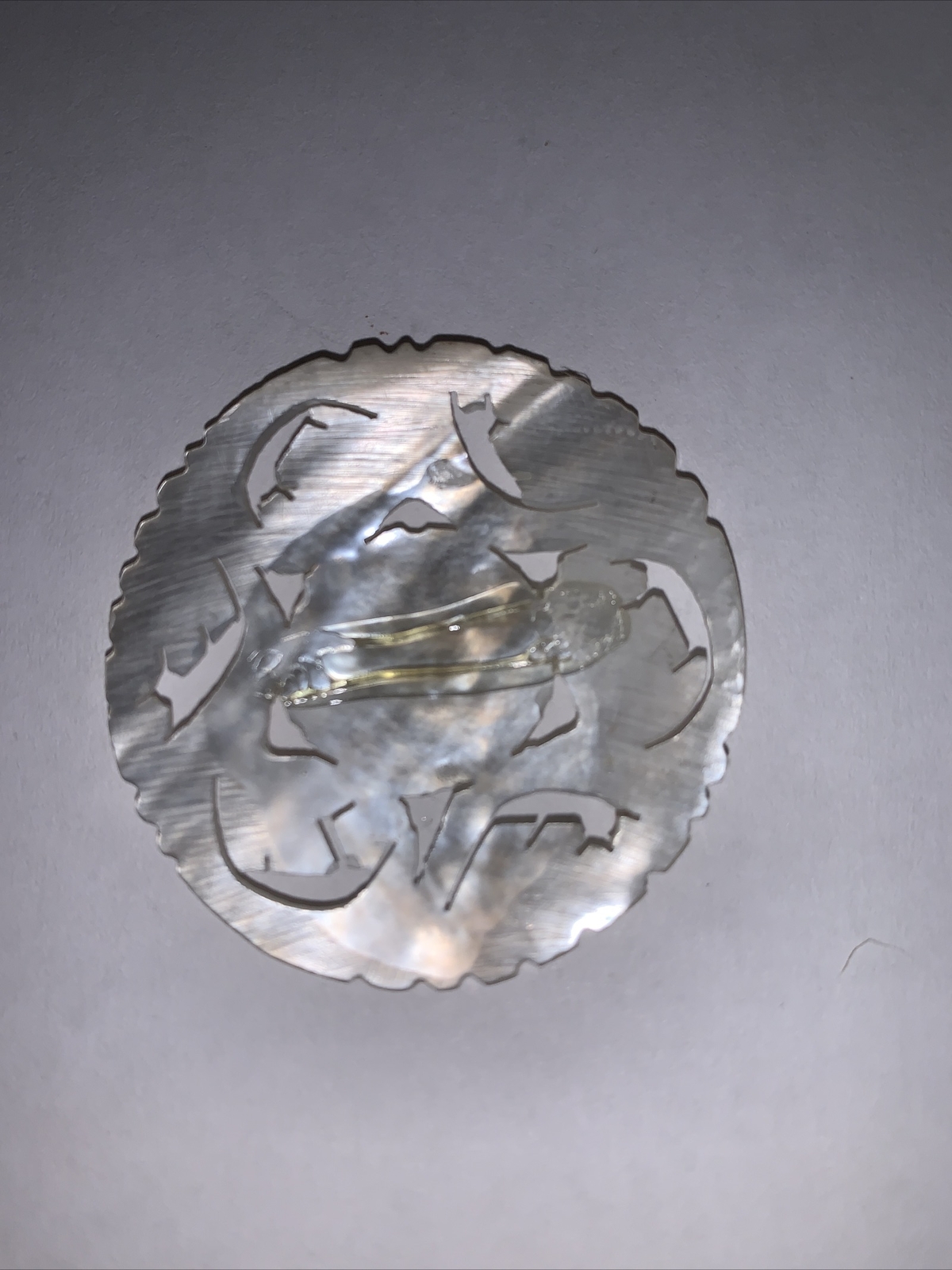 Vintage Carved Mother Of Pearl Pin, 1-1/2″ Across, Missing Back