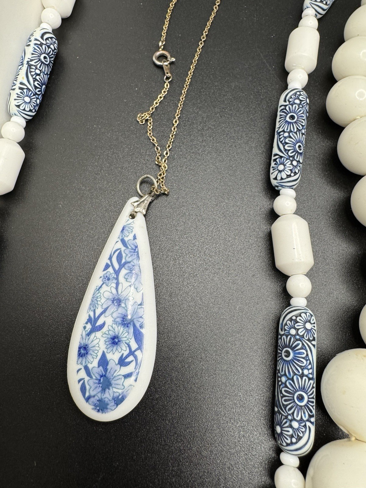 Vintage Blue White Jewelry Lot Beaded Necklaces Earrings Bracelet Boho