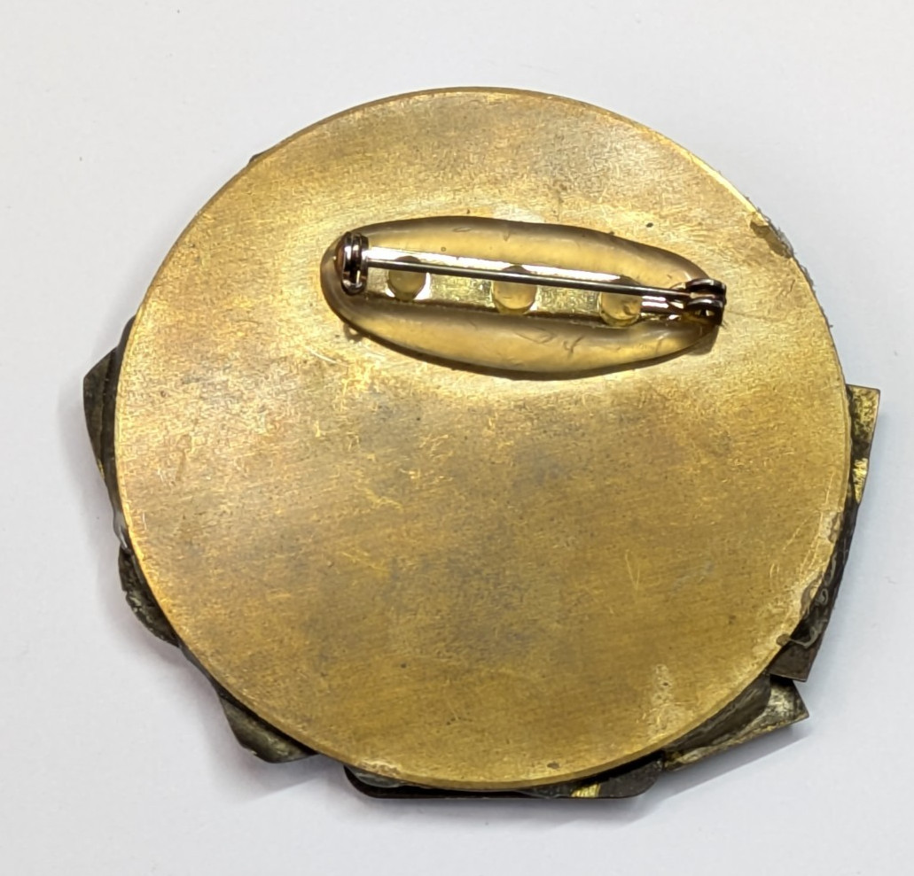 VTG Huge Antique Watch Face Layered Brass Artisan Circle Brooch Pin 2.5″