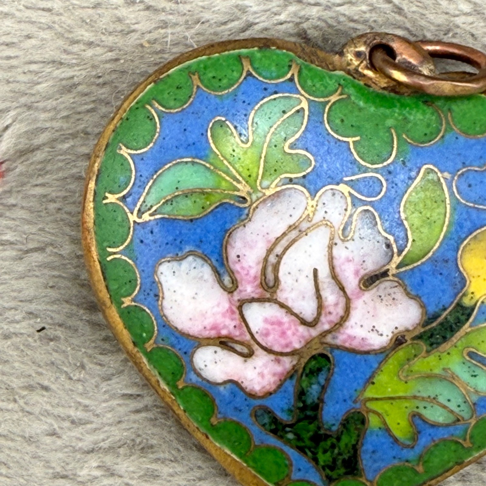Vintage Cloissone Heart Pendant Gold Tone Enamel Puff Heart Reversible