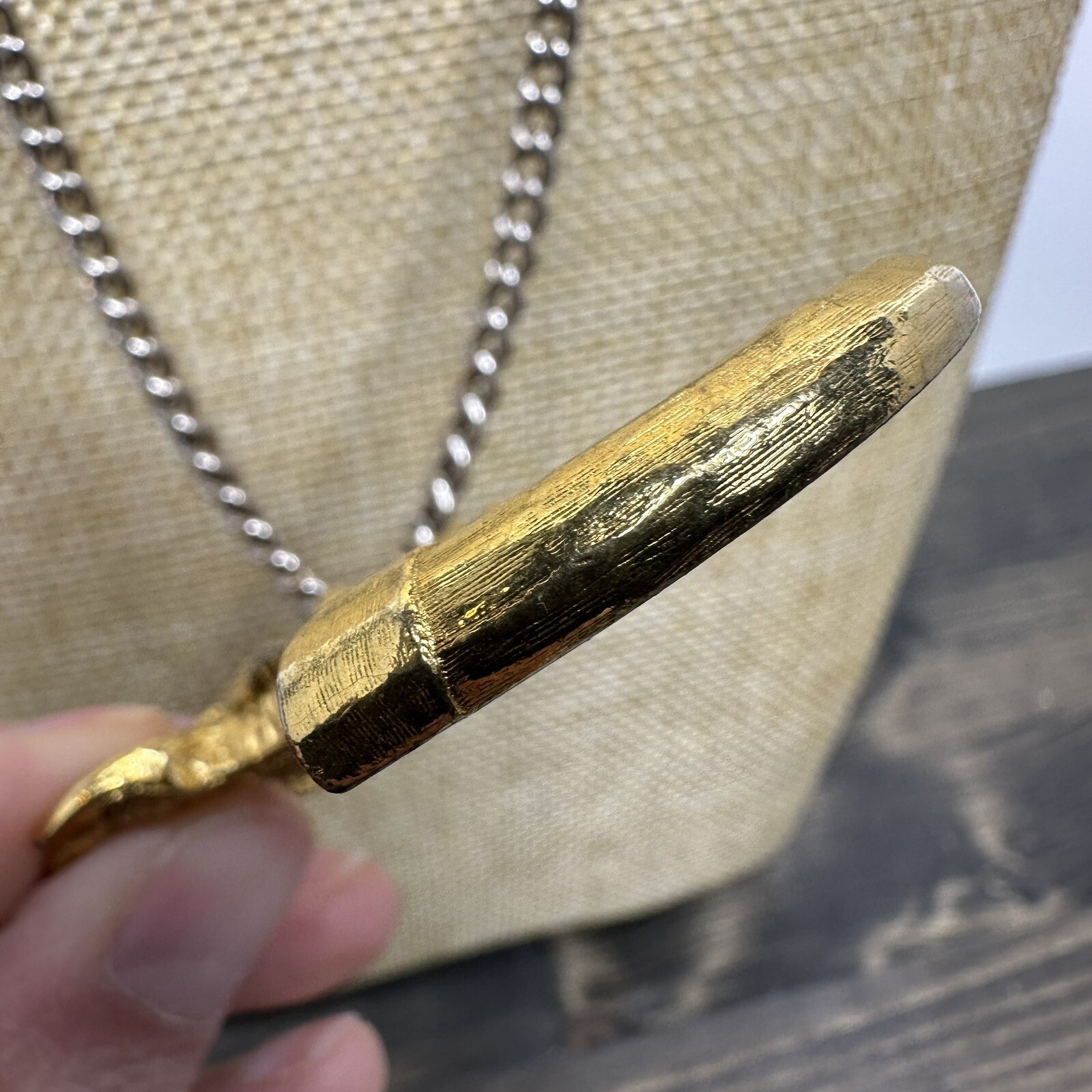 Vintage Elephant on Tusk Necklace Gold Tone Large Pendant Safari Estate Find