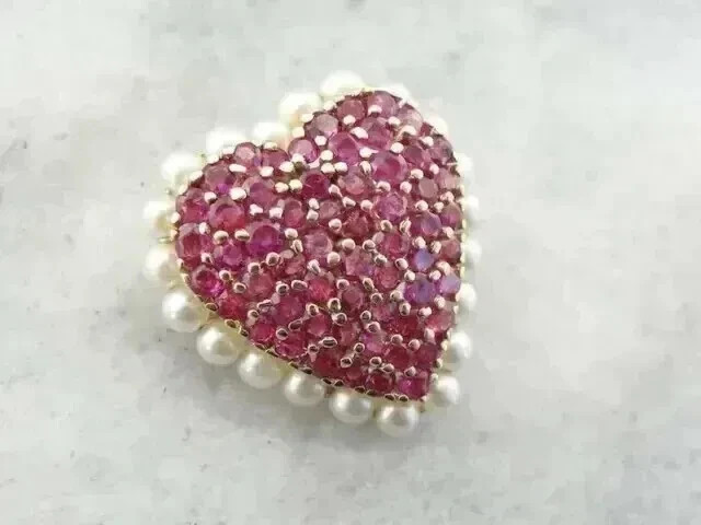 2Ct Round Lab Created Red Ruby Cluster Heart Brooch Pin 14k Yellow Gold Plated