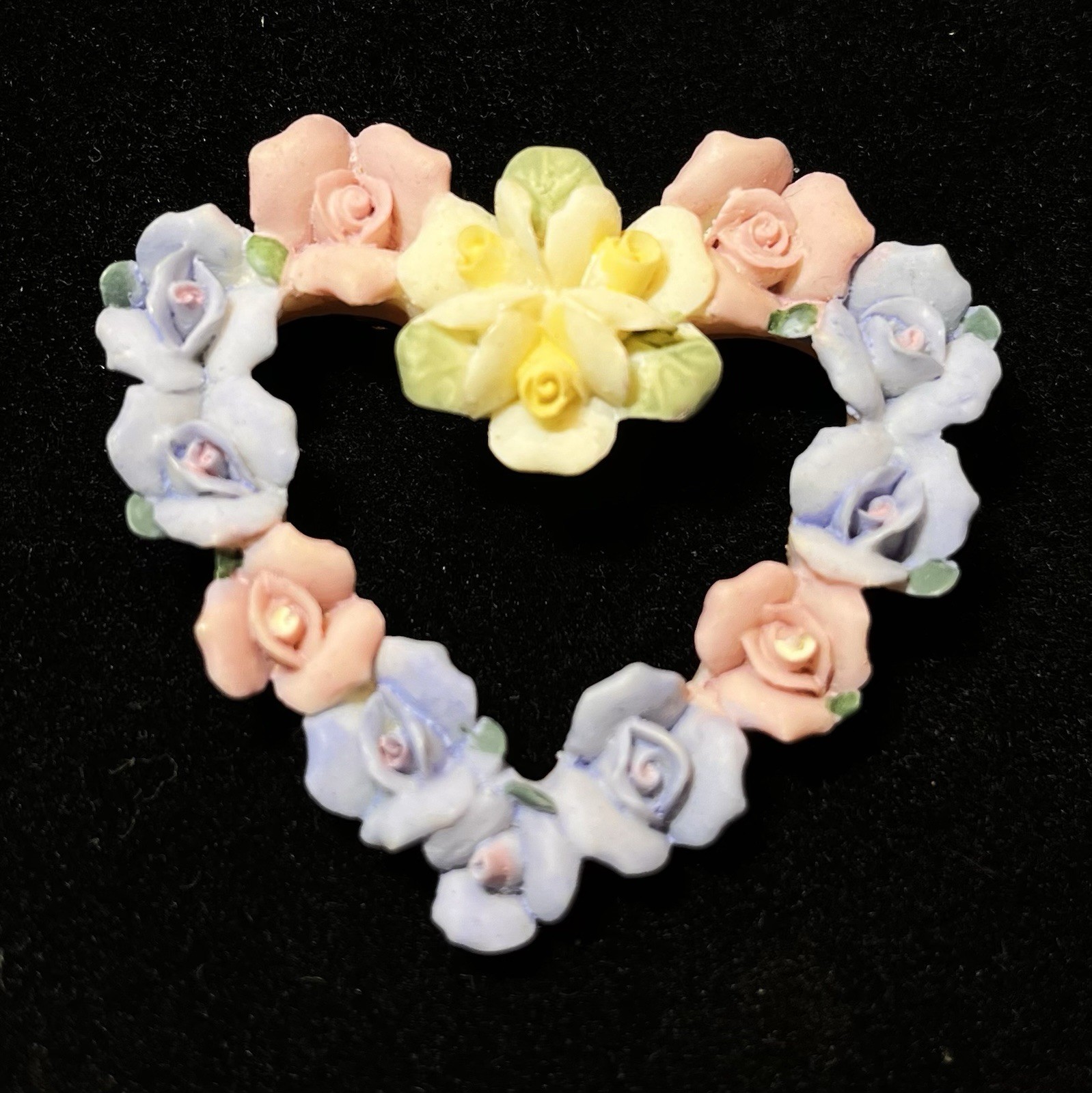Vintage Avon “Heart Shaped Flowers” brooch, With Pastel Colored Roses